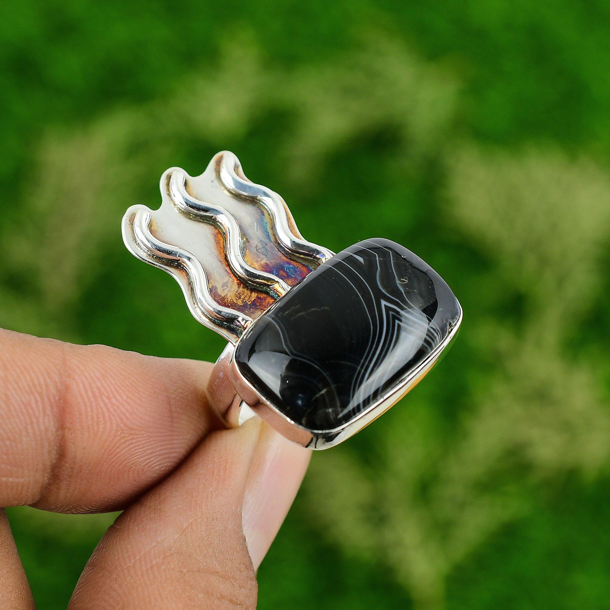 Gift For Women Multi Stone Ring Size 7.75 925 Silver Natural Sardonyx Gemstone
