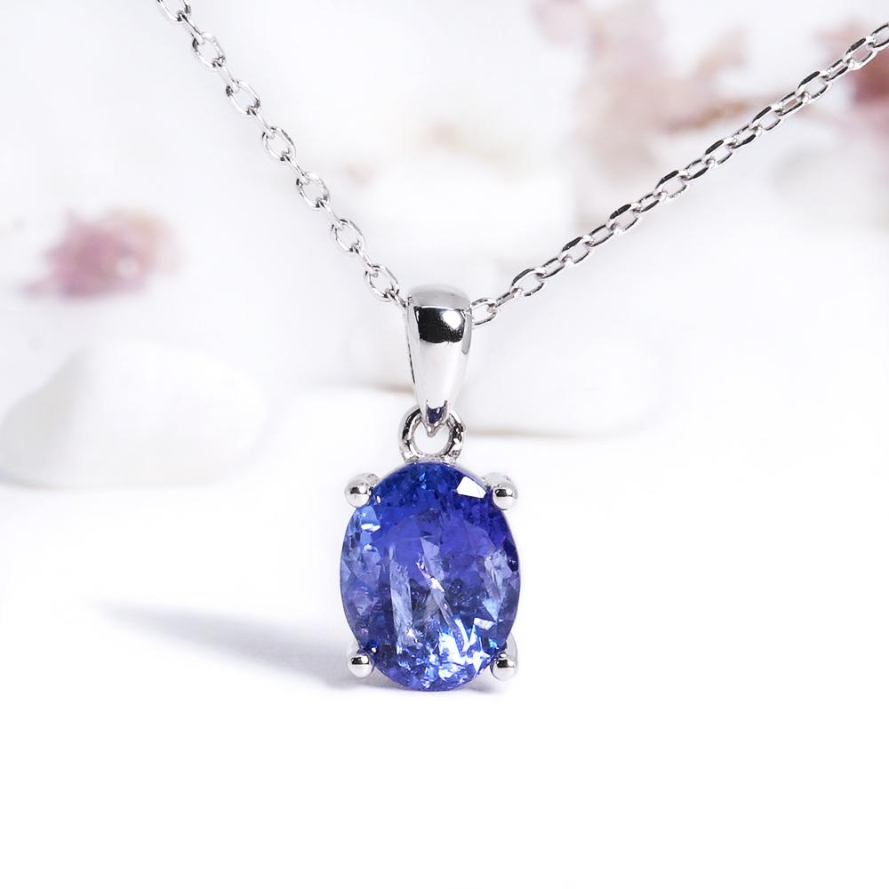 Natural Blue Tanzanite Oval 7*9mm Pendant Necklace Simple Light Luxury Design Real Gem Fine Jewelry Women Girl Birthday Gift