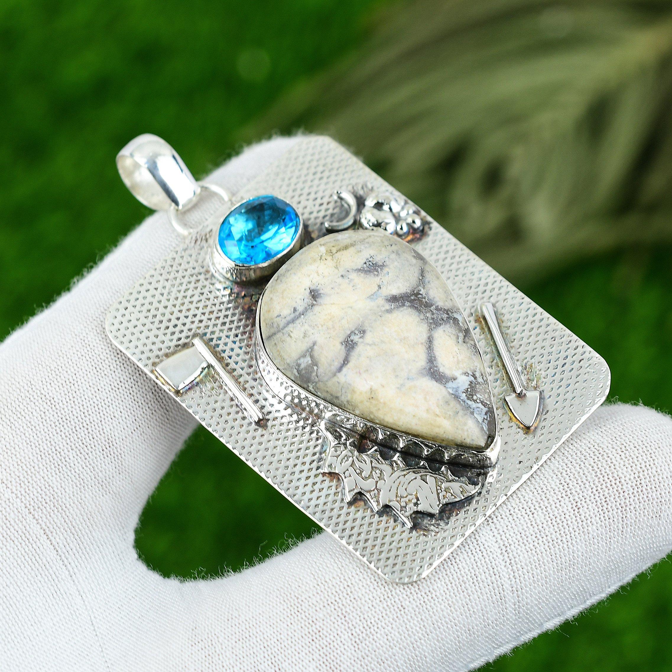 Natural Porcelain Jasper Gemstone Jewelry 925 Sterling Silver Pendant For Women
