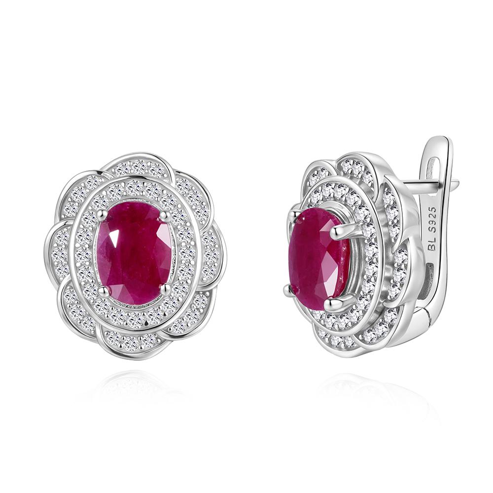 Luxuriöse 925er Sterlingsilber-Ohrringe Natürlicher Longrido-Rubin „Kraftvoller Edelstein“ Blumen-Design Feinschmuck für Damen Tägliches Geschenk