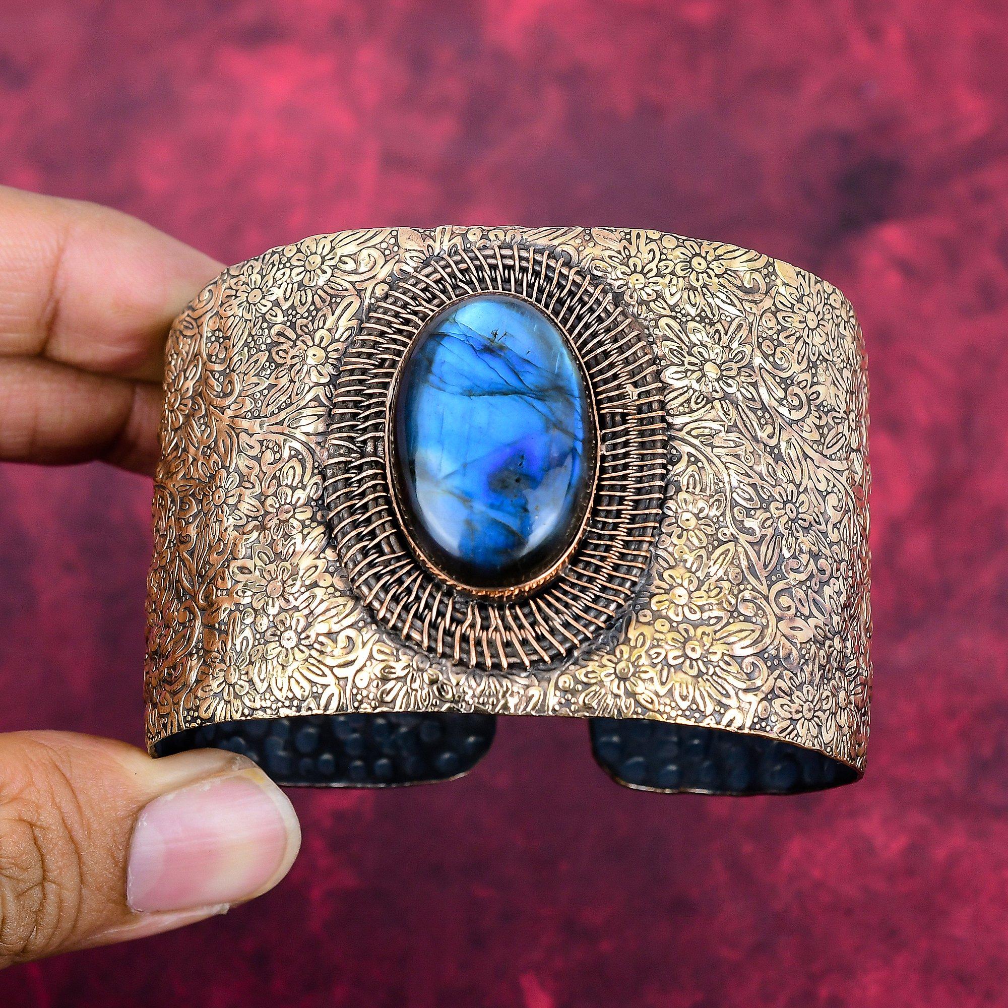 Labradorite natural gemstone cuff bracelet copper wire wrapped jewelry adjustable cuff bracelet handmade jewelry amazing copper wire bangle