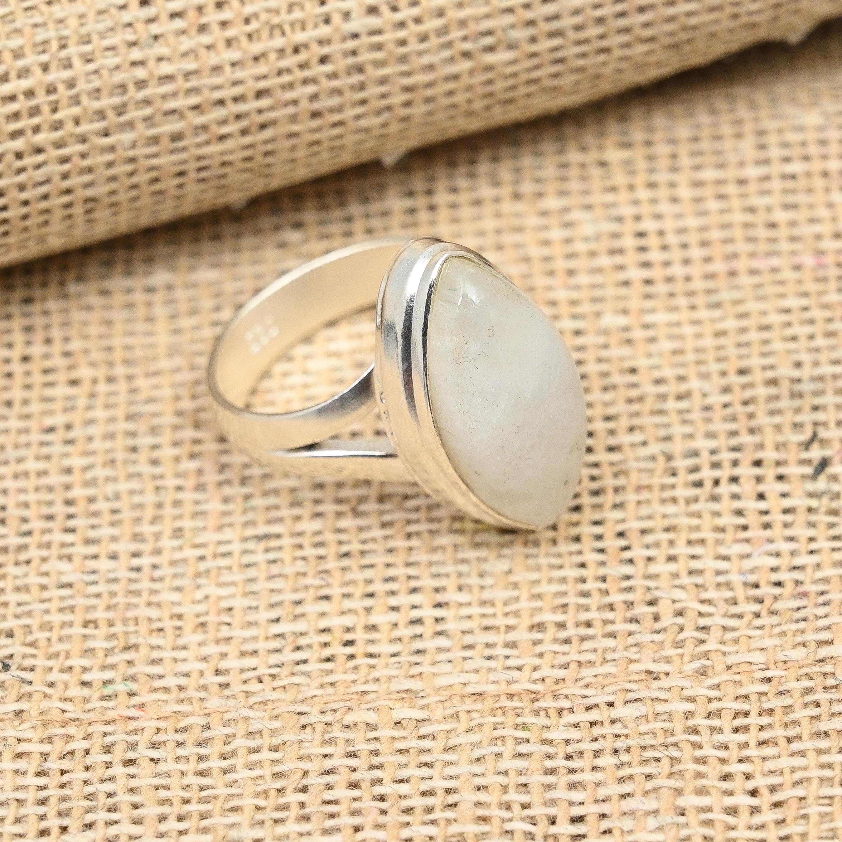 Rainbow Moonstone Gemstone Handmade Solid 925 Sterling Silver Ring Jewelry