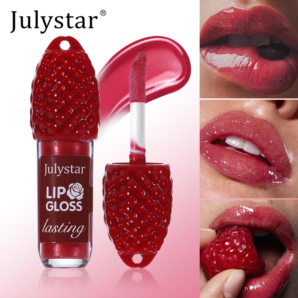Julystar Himbeer Lippen-Gloss 8ml Feuchtigkeitsspendender Hochglanz Lippen-Glanz Nicht Klebrig Feuchtigkeitsspendend Langanhaltender Glänzender Beeren-Duft Lippen-Make-up für Frauen