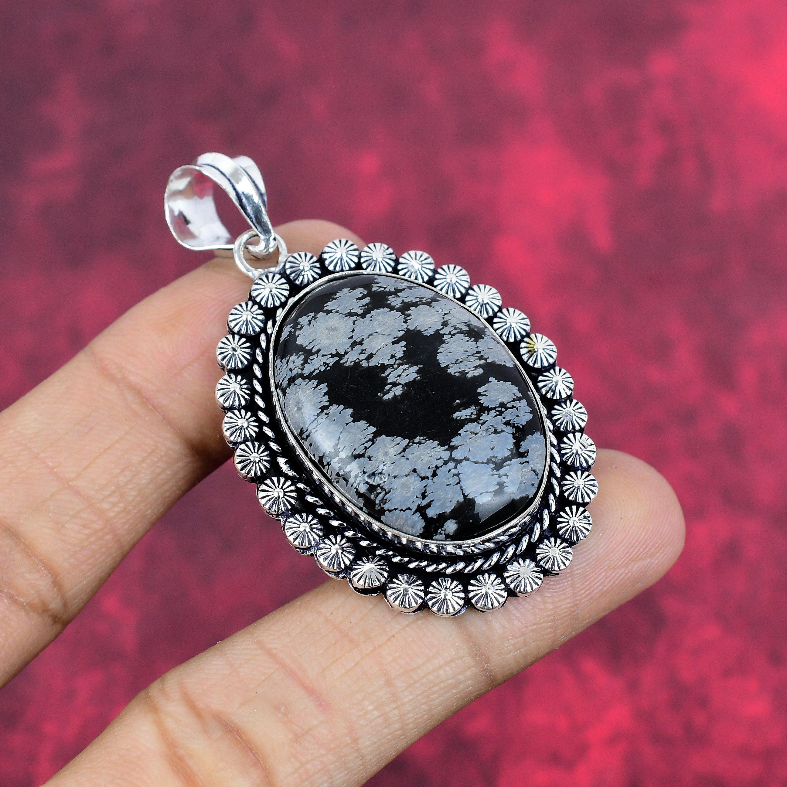 Snowflake Obsidian Pendant, 925 Solid Sterling Silver Pendant Handmade Gemstone Jewelry, Gifts For Pendant