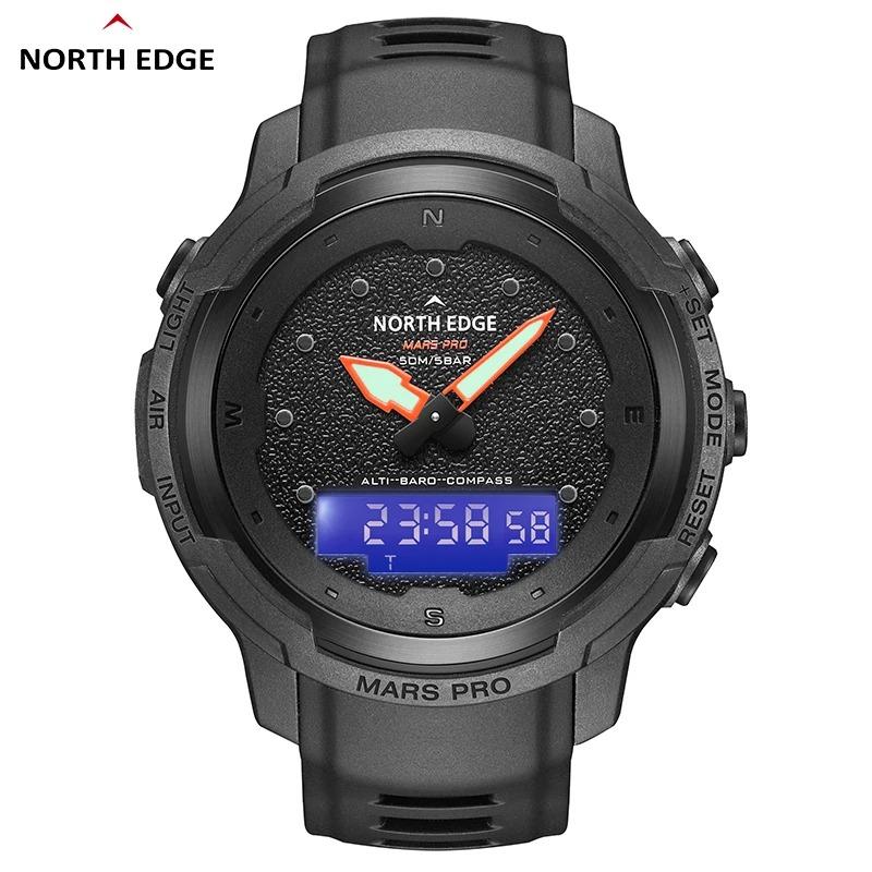 NORTH EDGE MARS Pro Men's Sports Digital Watch Military Army Carbon Fiber Case Watches Altimeter Barometer Compass Waterproo 50M