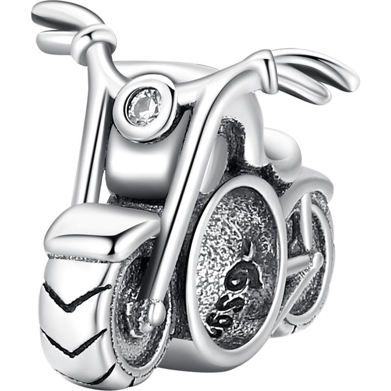 WOSTU Original Oxidized Realistic Motorcycle 925 Sterling Silver Beads Fit Bracelet Bangle Fine Jewelry
