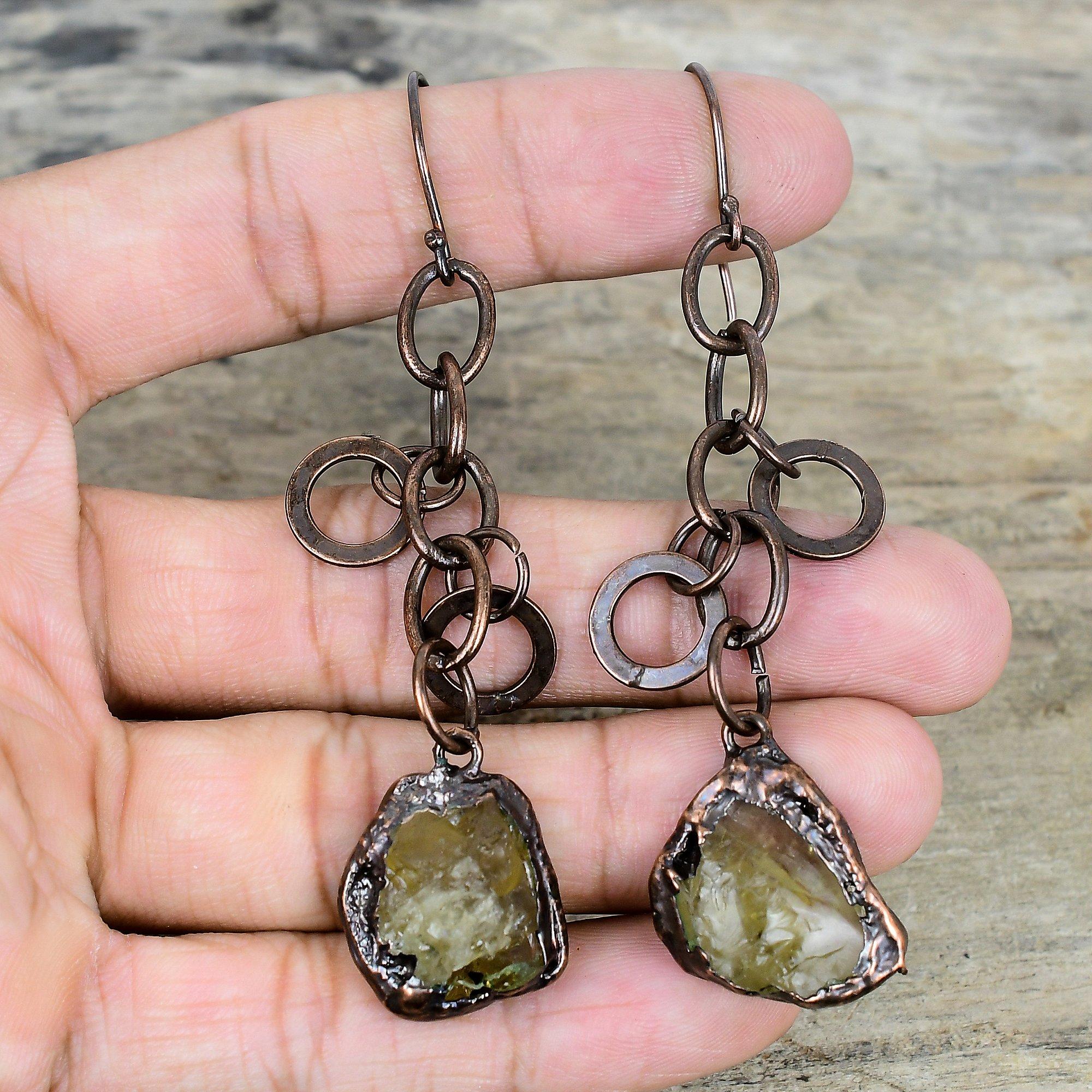 Citrine rough earring electroformed copper earrings handmade earring citrine rough gemstone jewelry gifts for mom wonderful copper jewelry