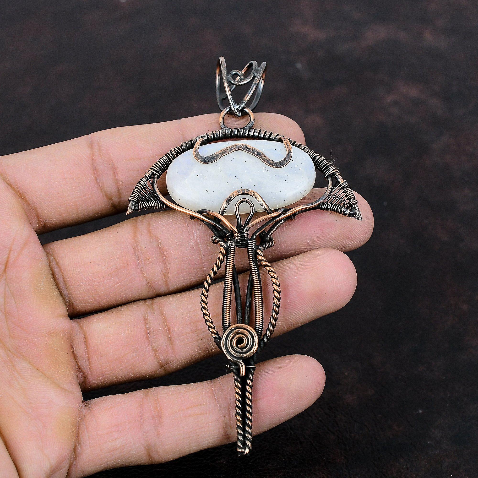 Rainbow Moonstone Pendant Copper Wire Wrapped Pendant Dainty Pendant Gemstone Pendant Handmade Pendant Beautiful Copper Jewelry Gift For Her