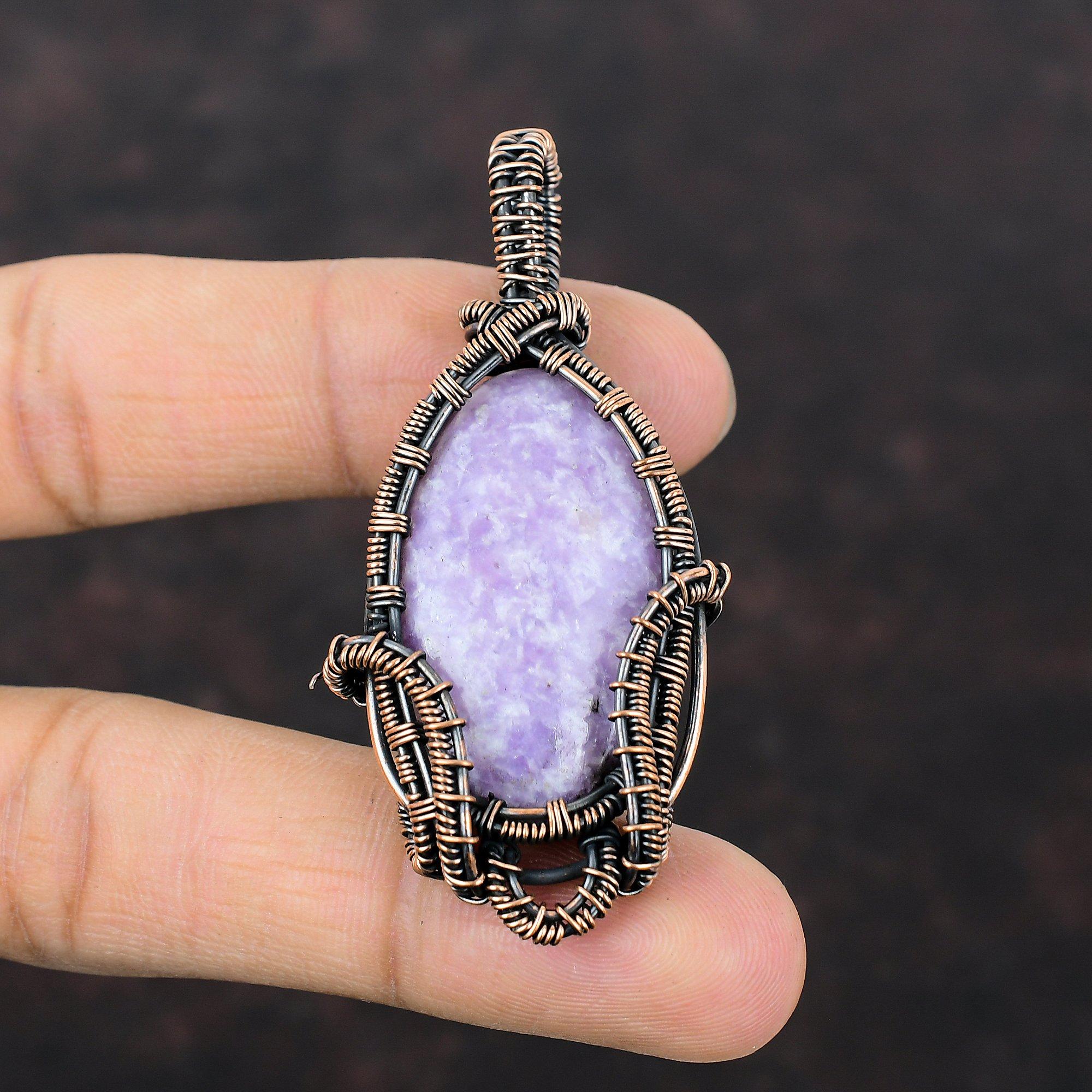 Lepidolite Pendant Copper Wire Wrapped Pendant Natural Lepidolite Jewelry Amazing Pendant Handmade Copper Jewelry Gemstone Pendant For Gift