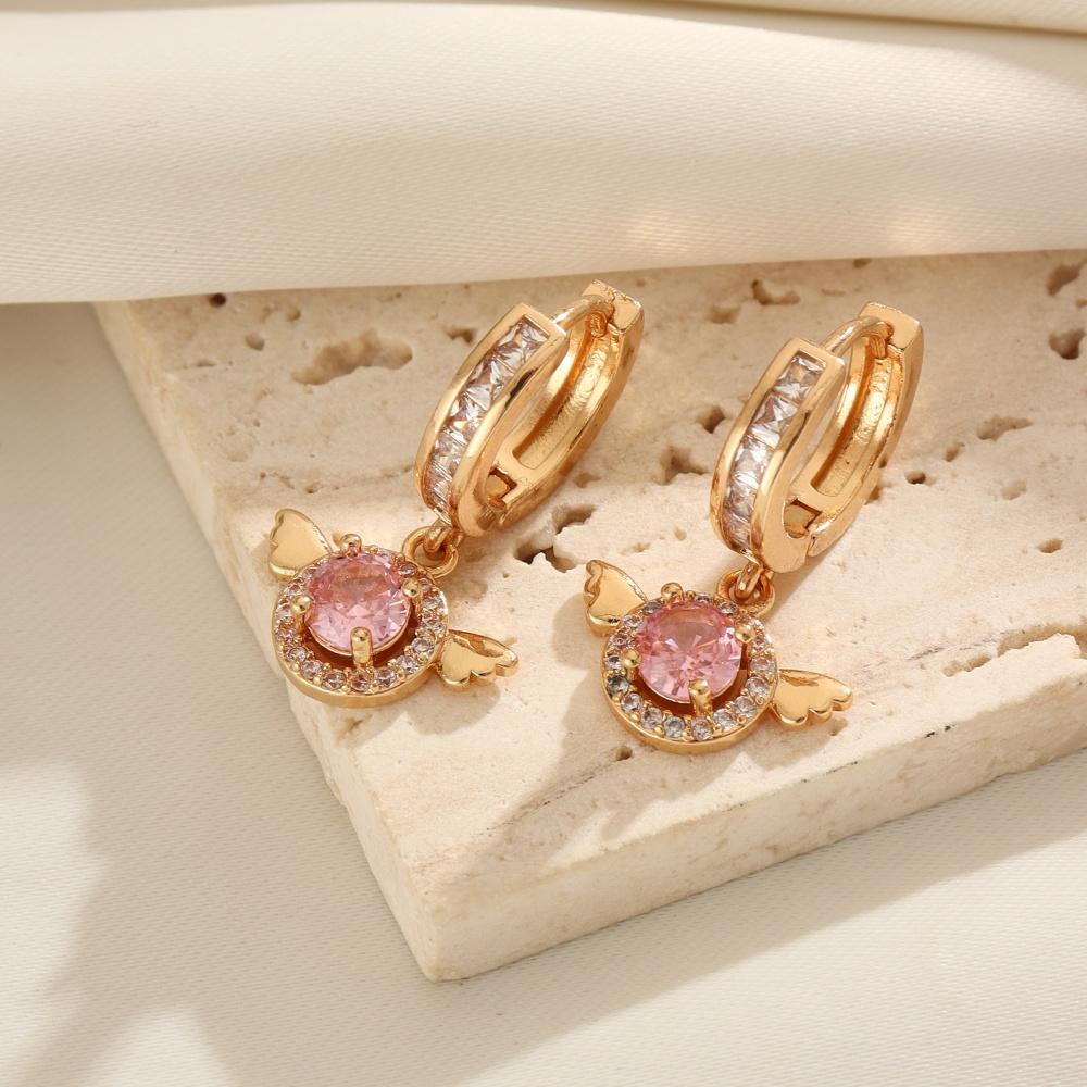 1 Pair Cute Geometric Round Wings Zirconia Dangle Earrings for Women Golden Earring Jewelry Wedding Party Accessories