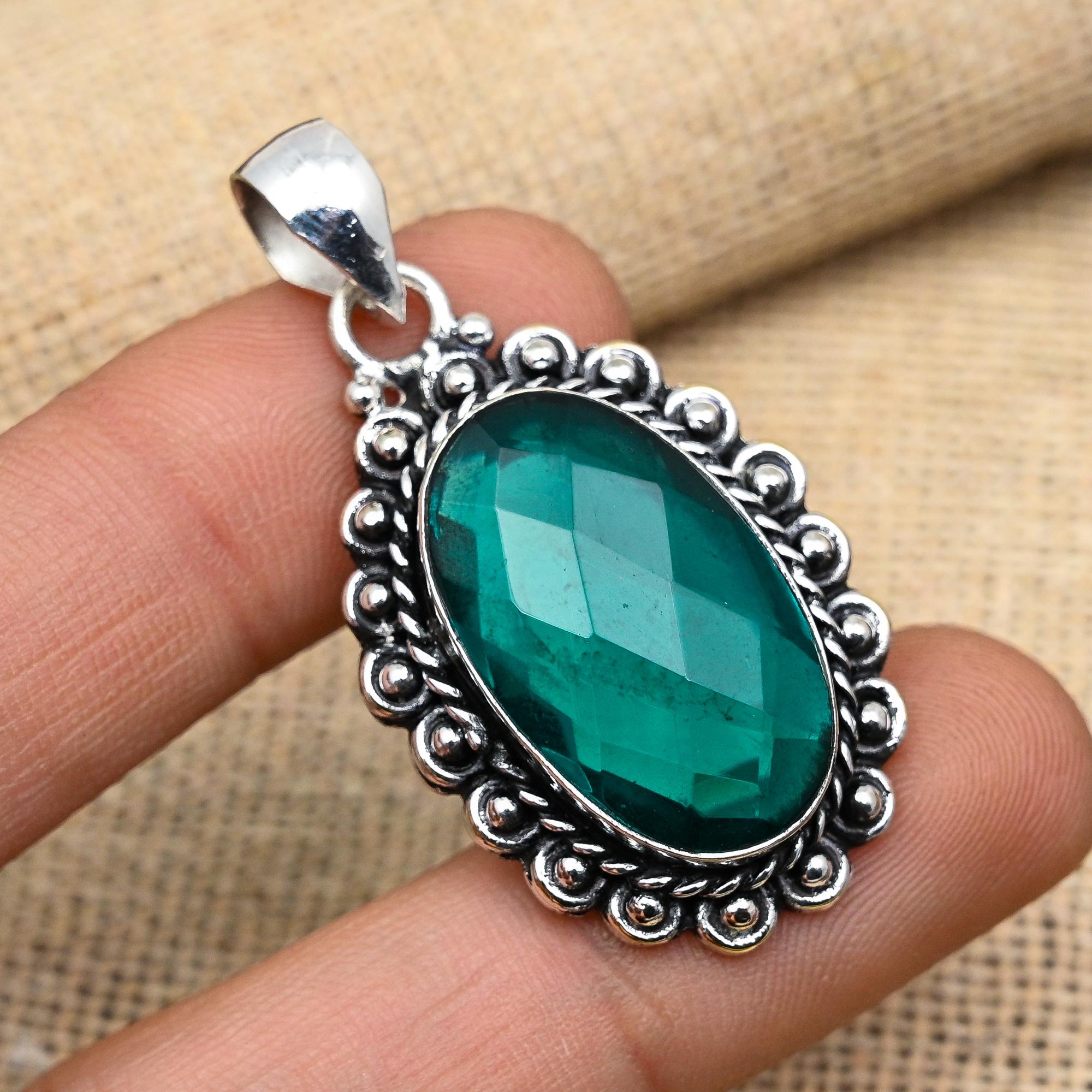 Gorgeous Indicolite Gemstone Handmade 925 Sterling Silver Jewelry Pendant For Memorial Day