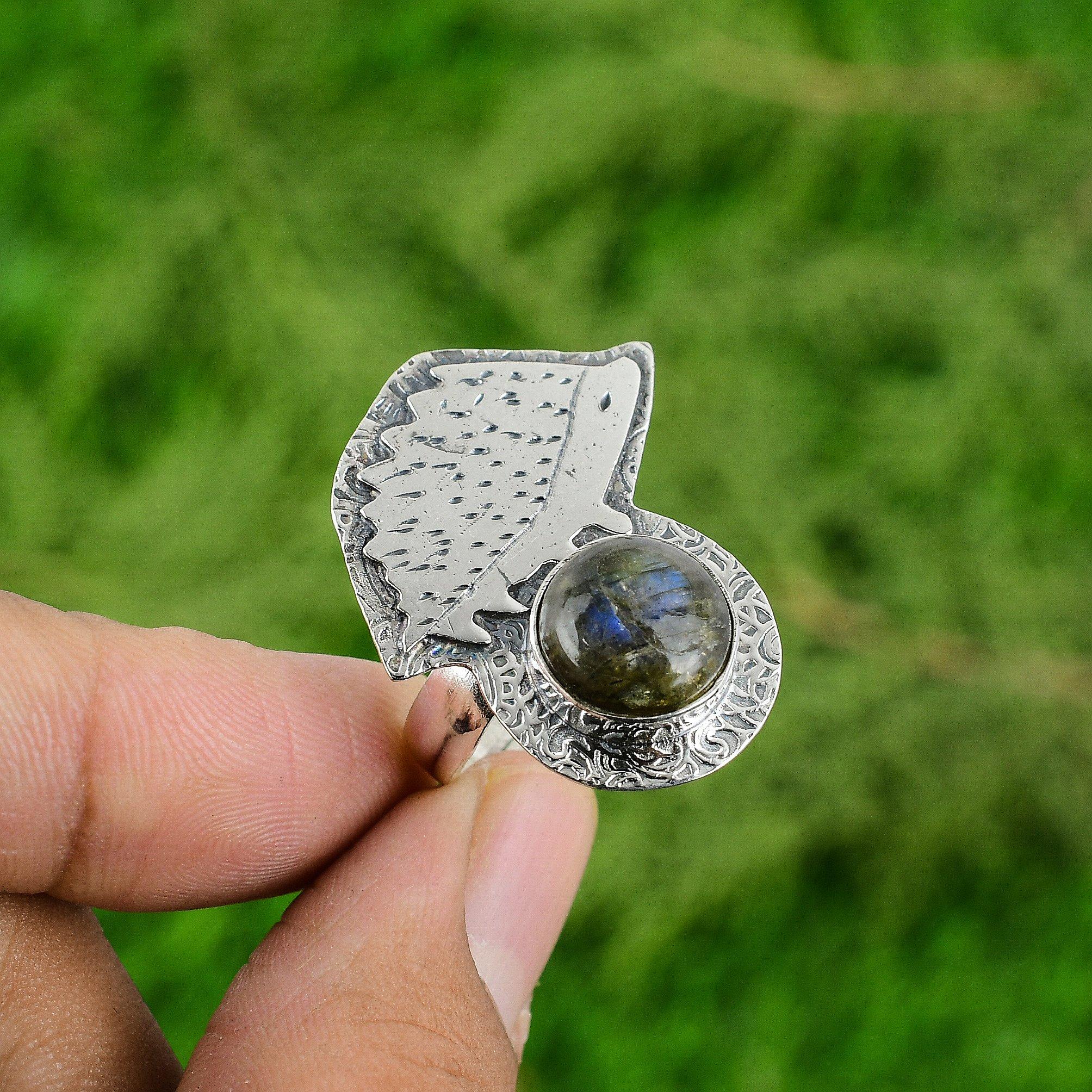 Sterling Silver Natural Labradorite Bezel Wife Multi Stone Birthday Ring Jewelry