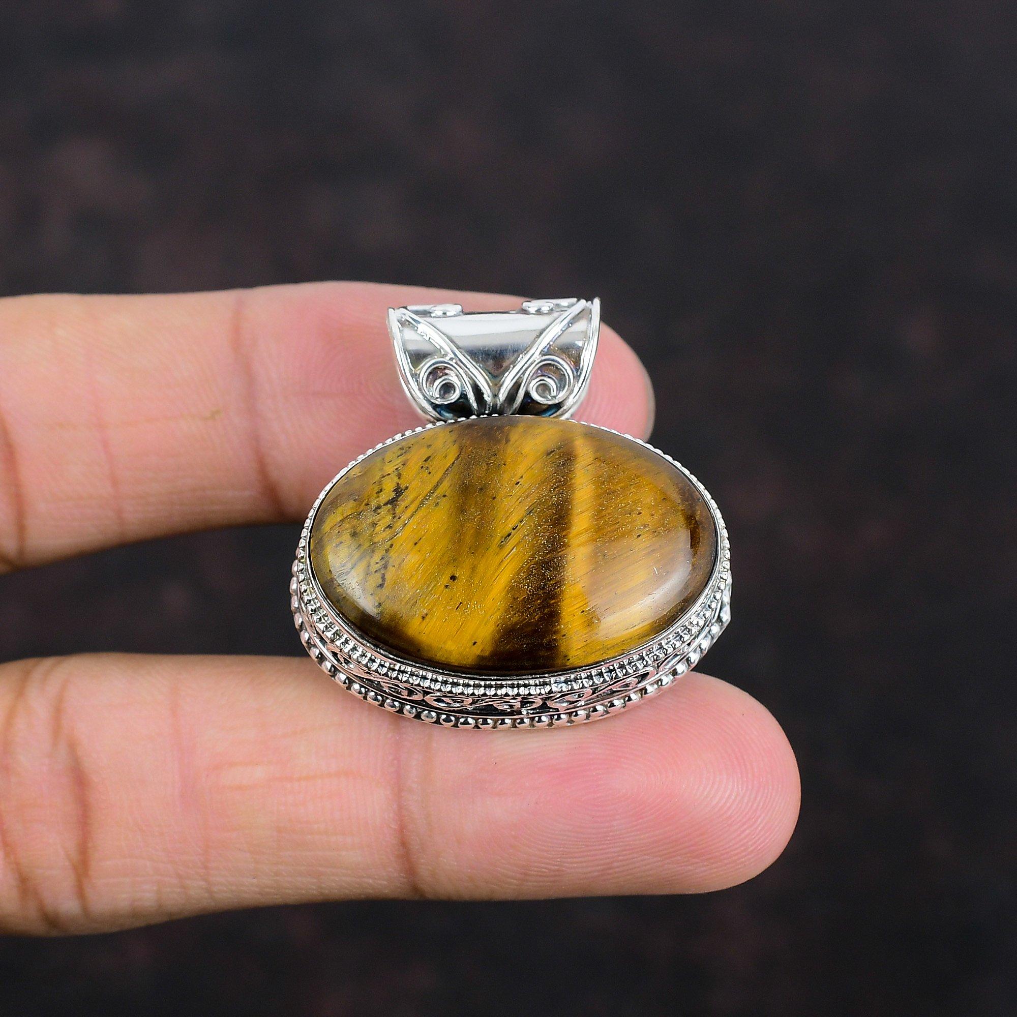 Tiger's Eye Pendant 925 Sterling Silver Pendant Handmade Gemstone Pendant Tiger's Eye Jewelry Vintage Pendant Gifts For Women Dainty Jewelry