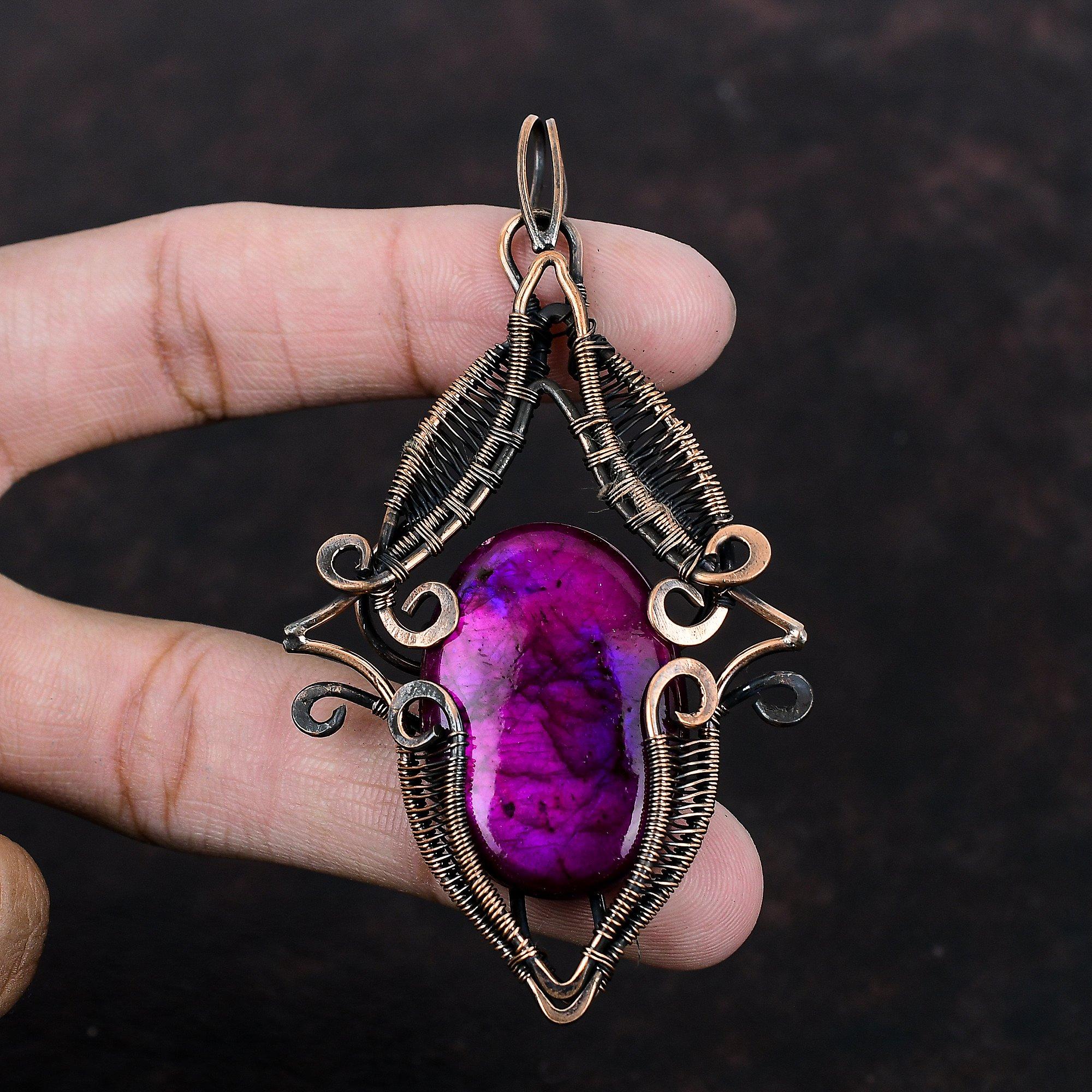 Purple Fire Labradorite Pendant Copper Wire Wrapped Pendant Handmade Pendant Unique Copper Jewelry Top Quality Gemstone Pendant Gift For Mom