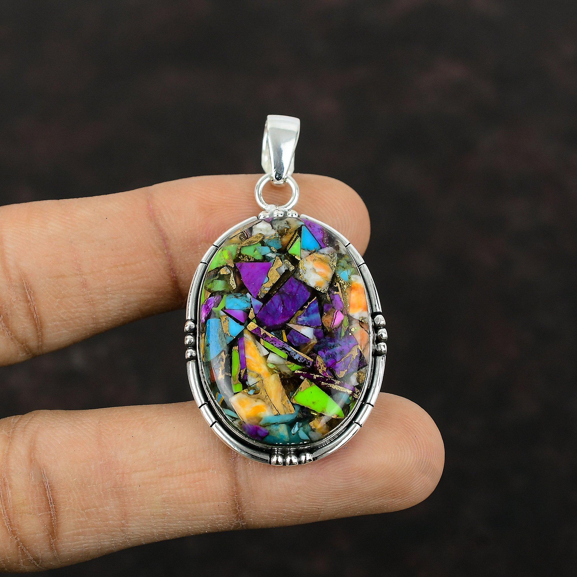 Fiesta Kingman Turquoise Pendant Handmade Jewelry 925 Sterling Silver Pendant Multi Copper Turquoise Pendant Real Gemstone Pendant For Gift