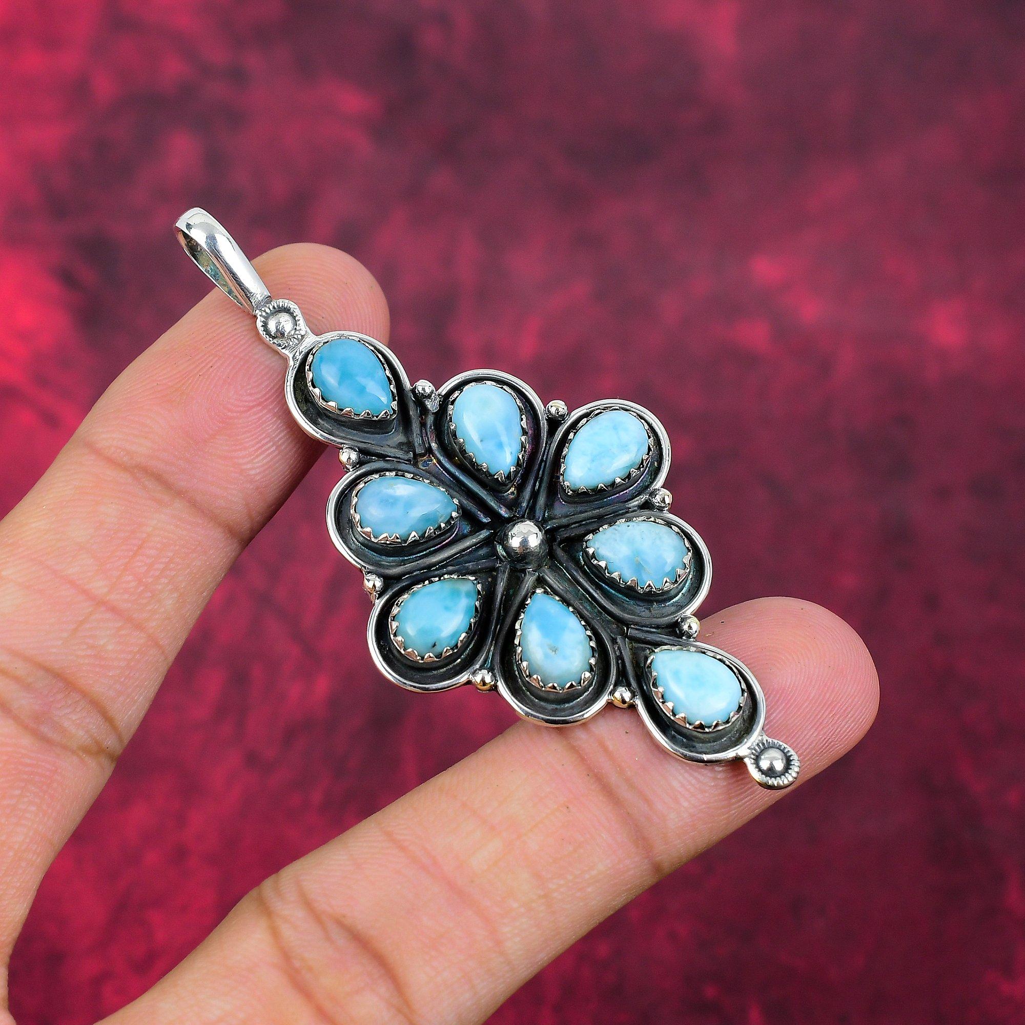 Pingente de Calcedônia Azul Prata de Lei Sólida 925, Joia Pingente de Pedra Preciosa Feita à Mão, Presentes Para Esposa Pingente Novo