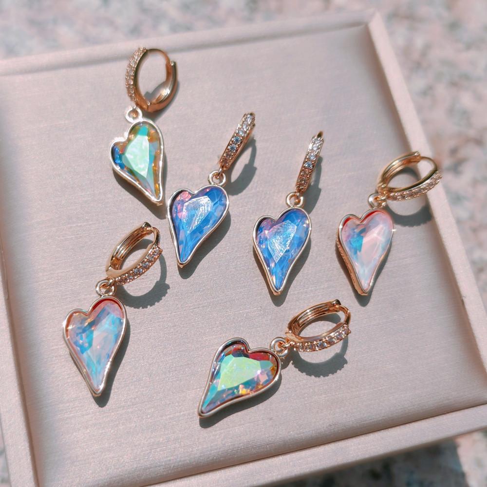New Luxury Gradient Color Irregular Heart Shape Dangle Earrings for Women Cubic Zirconia Jewelry Party Accessories