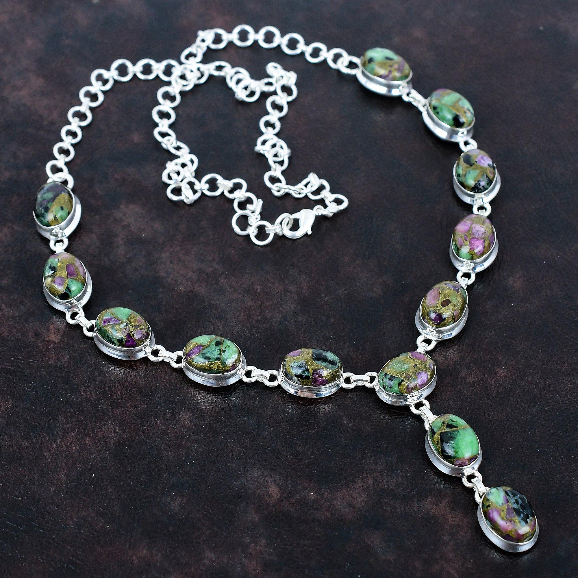Copper Ruby Zoisite Necklace Gemstone Jewelry 925 Sterling Silver Adjustable Chain Necklace Handmade Necklace Gift for Wife Designer Jewelry