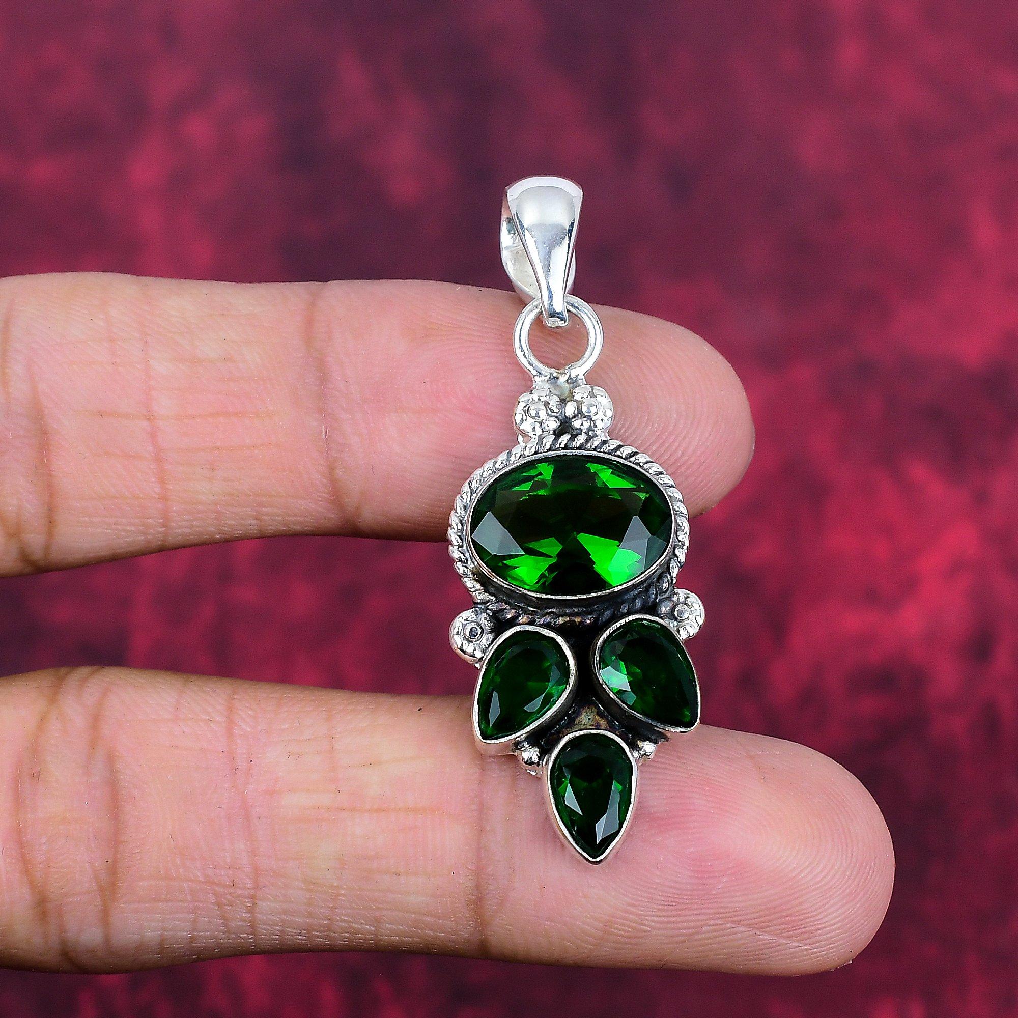 Chrome Diopside Handmade Gemstone Pendant, 925 Solid Sterling Silver Pendant, Unique Design Jewelry Pendant