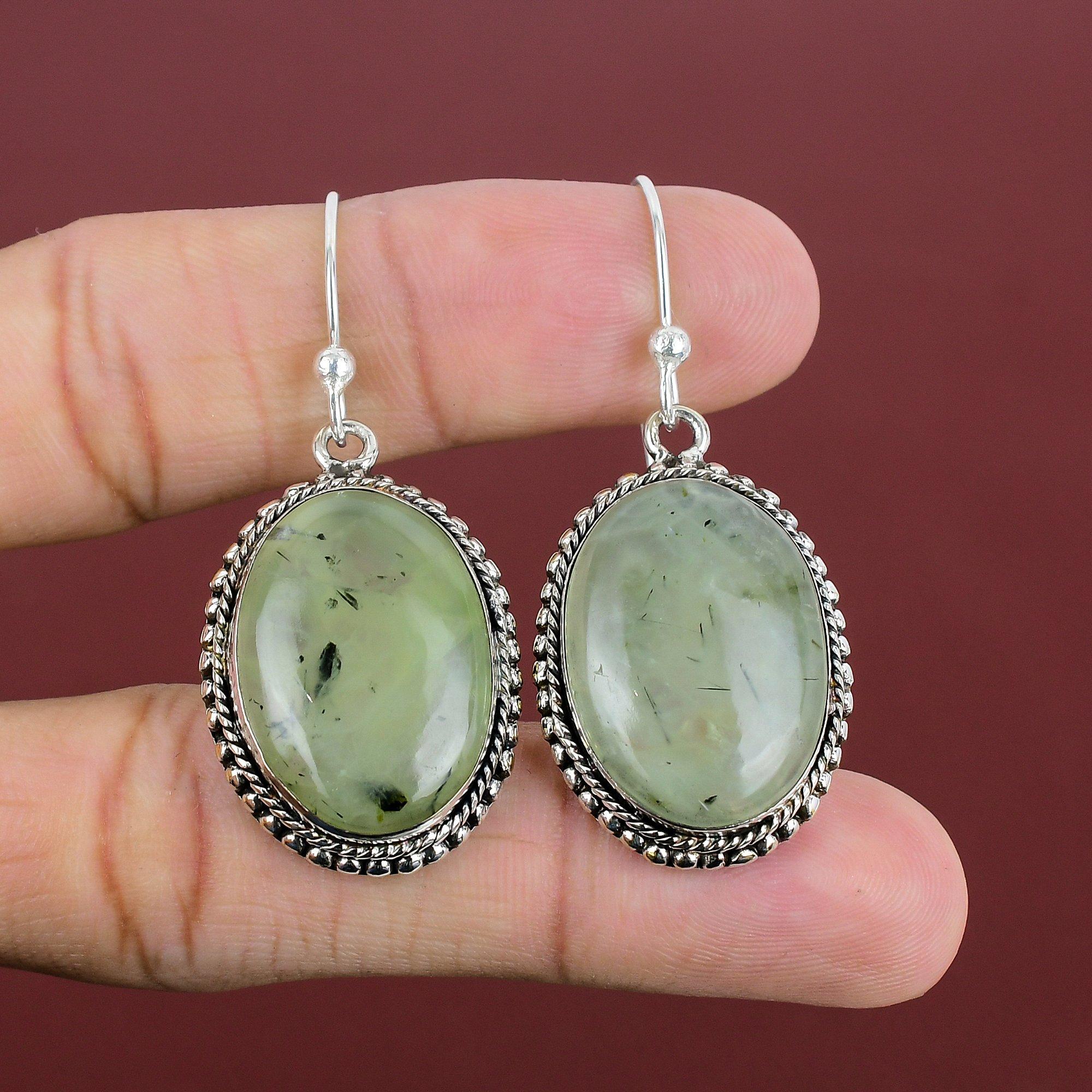 Moss Prehnite Earrings Vintage Earring Natural Gemstone Jewelry 925 Sterling Silver Earring Handmade Earring Decent Jewelry Gifts For Mother