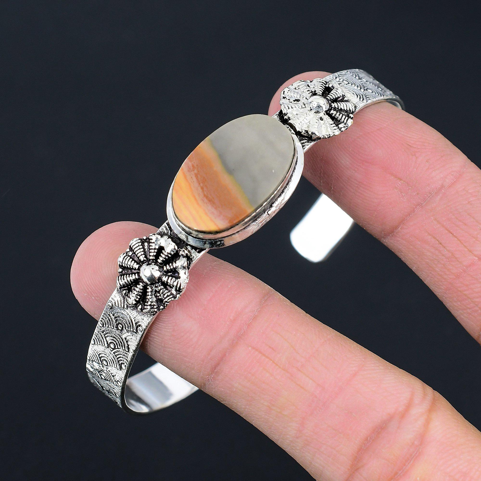 Womens Day Sale 925 Silver Landscape Jasper Stone Birthday Trendy Bangle Jewelry
