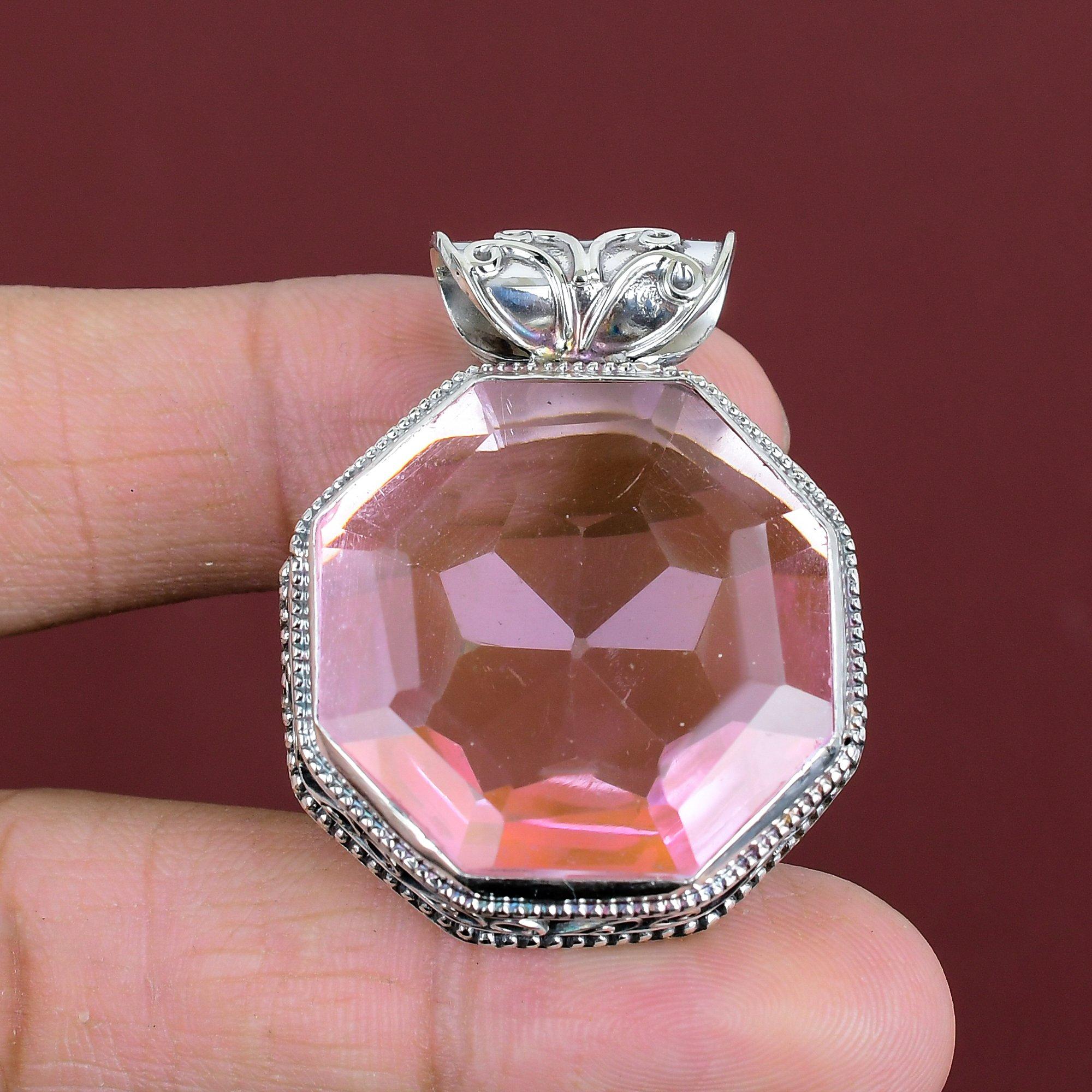 Faceted Pink Kunzite Pendant Vintage Pendant Gemstone Pendant 925 Sterling Silver Pendant Pink Kunzite Jewelry Handmade Pendant Gift For Mom