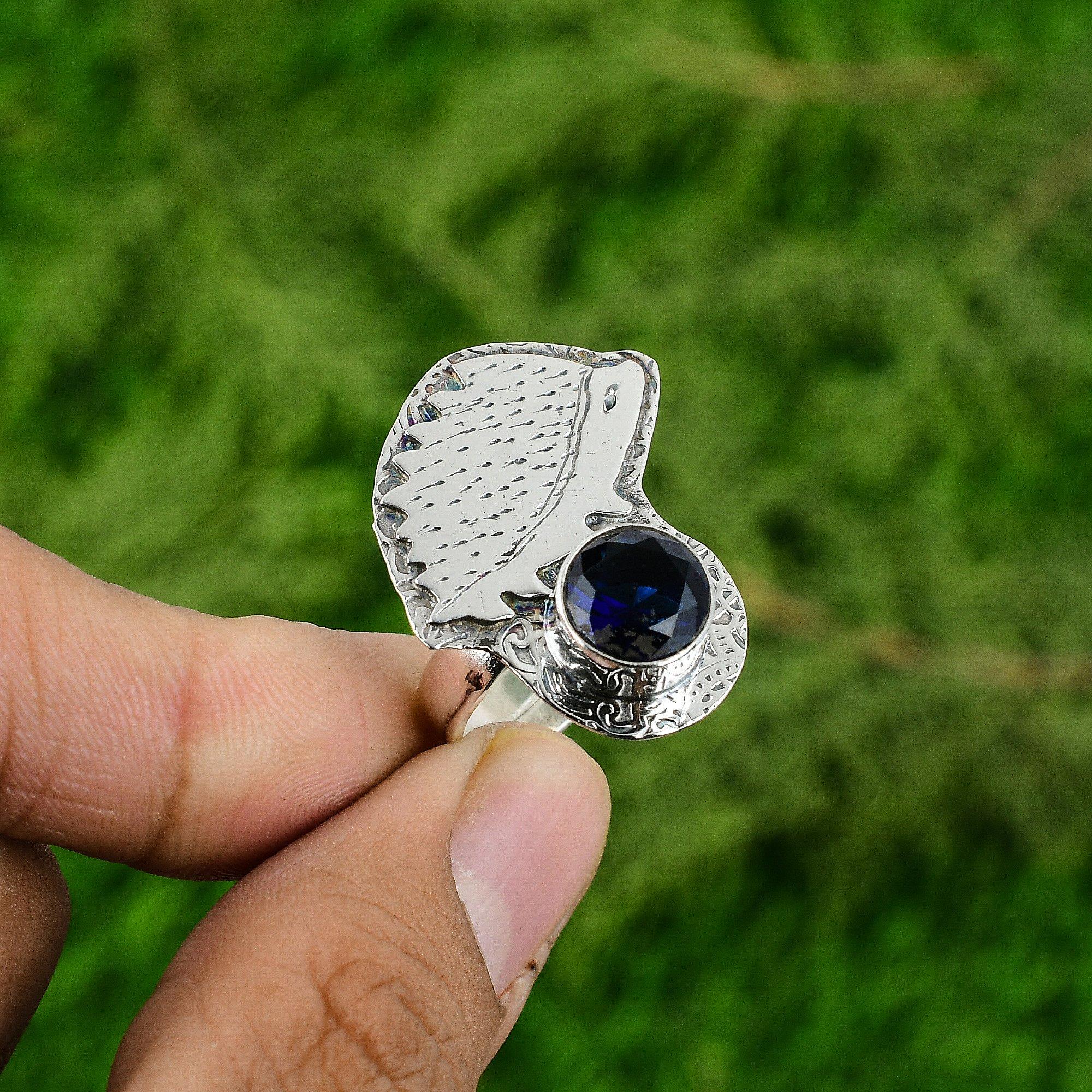 925 Silver Round Tanzanite Quartz Gemstone Trendy Stackable Promise Ring Jewelry