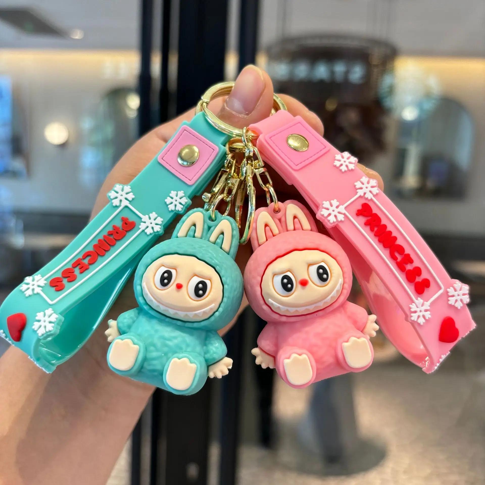 Anime Labubu Keychain Cute PVC Keyrings for Bags Pendant Gifts