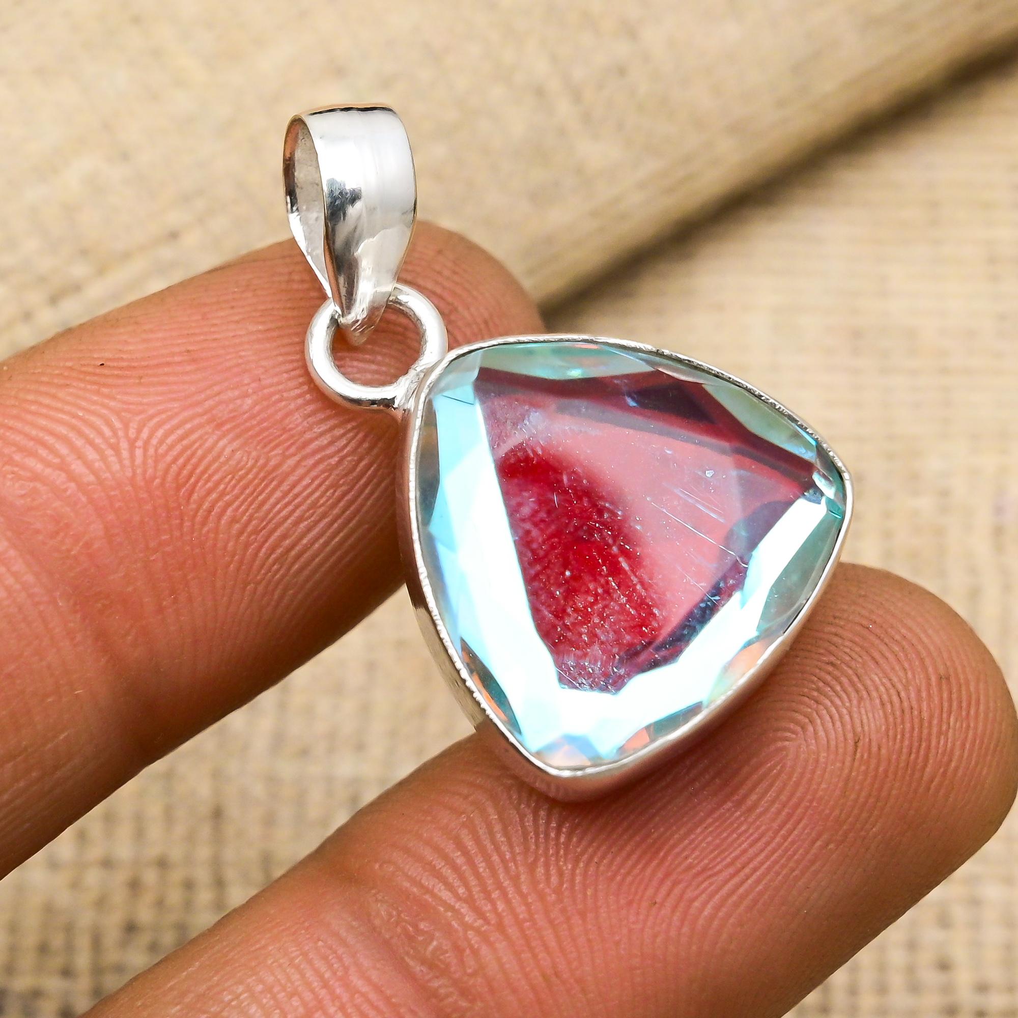 Mystisk Topas 925 Massivt Sterling Silver Hänge, Handgjort Ädelstenssmycke Hänge, För Memorial Day