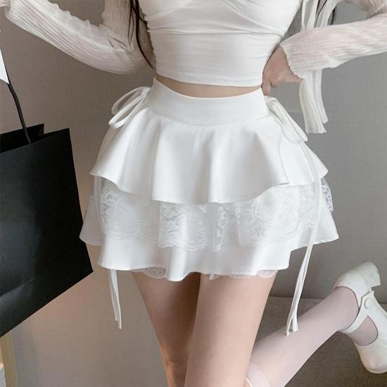 Ruffle Mini Skirt Women Summer Fashion Thin High Waist Bandage Lace Shorts Skirts Girls Cute Sweet Lolita Style Clohing Y2k
