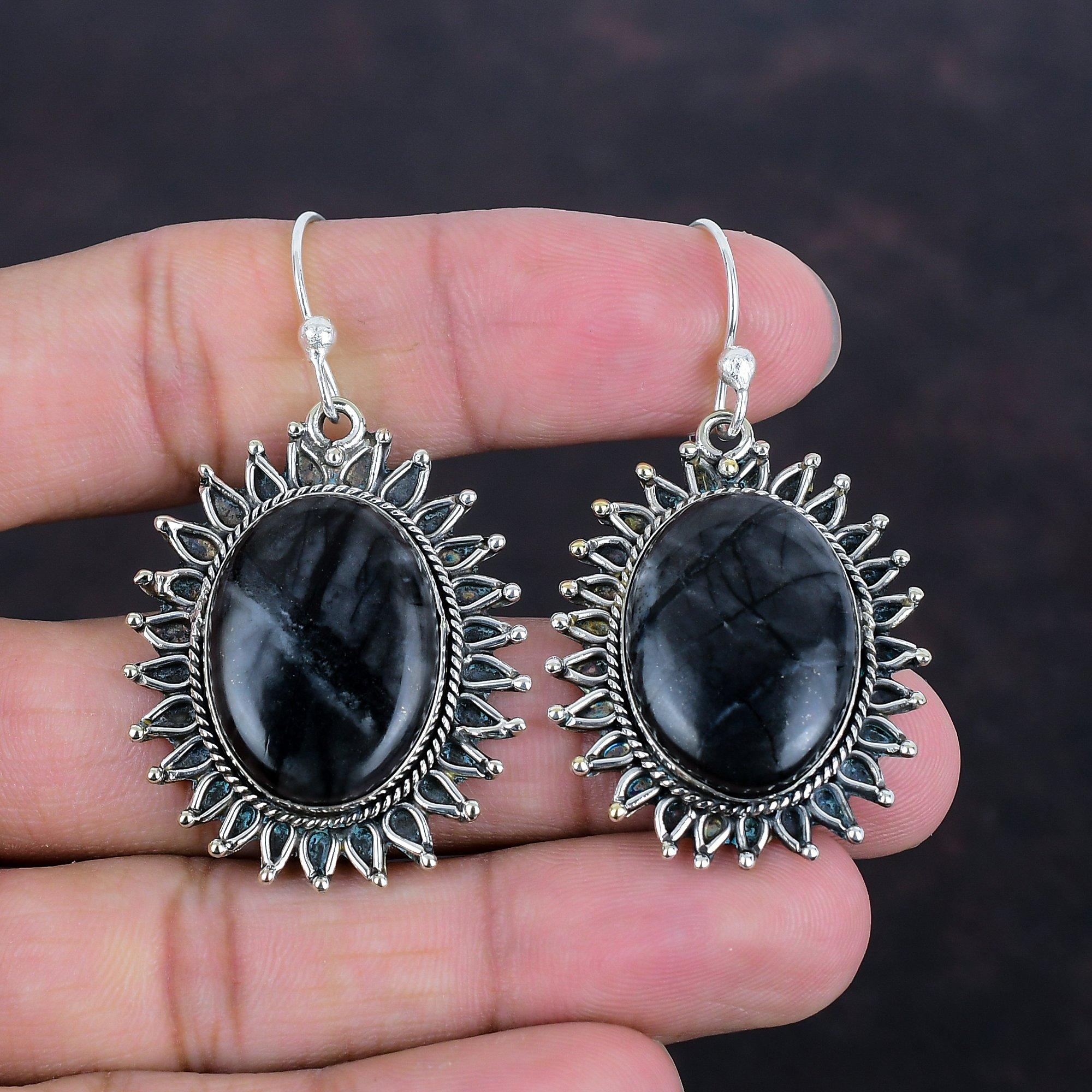 Picasso Jaspis Ohrringe 925 Sterling Silber Ohrringe Handgemacht Natürlicher Edelstein Schmuck Unikat Ohrringe Verlobungsgeschenke Picasso Jaspis Schmuck