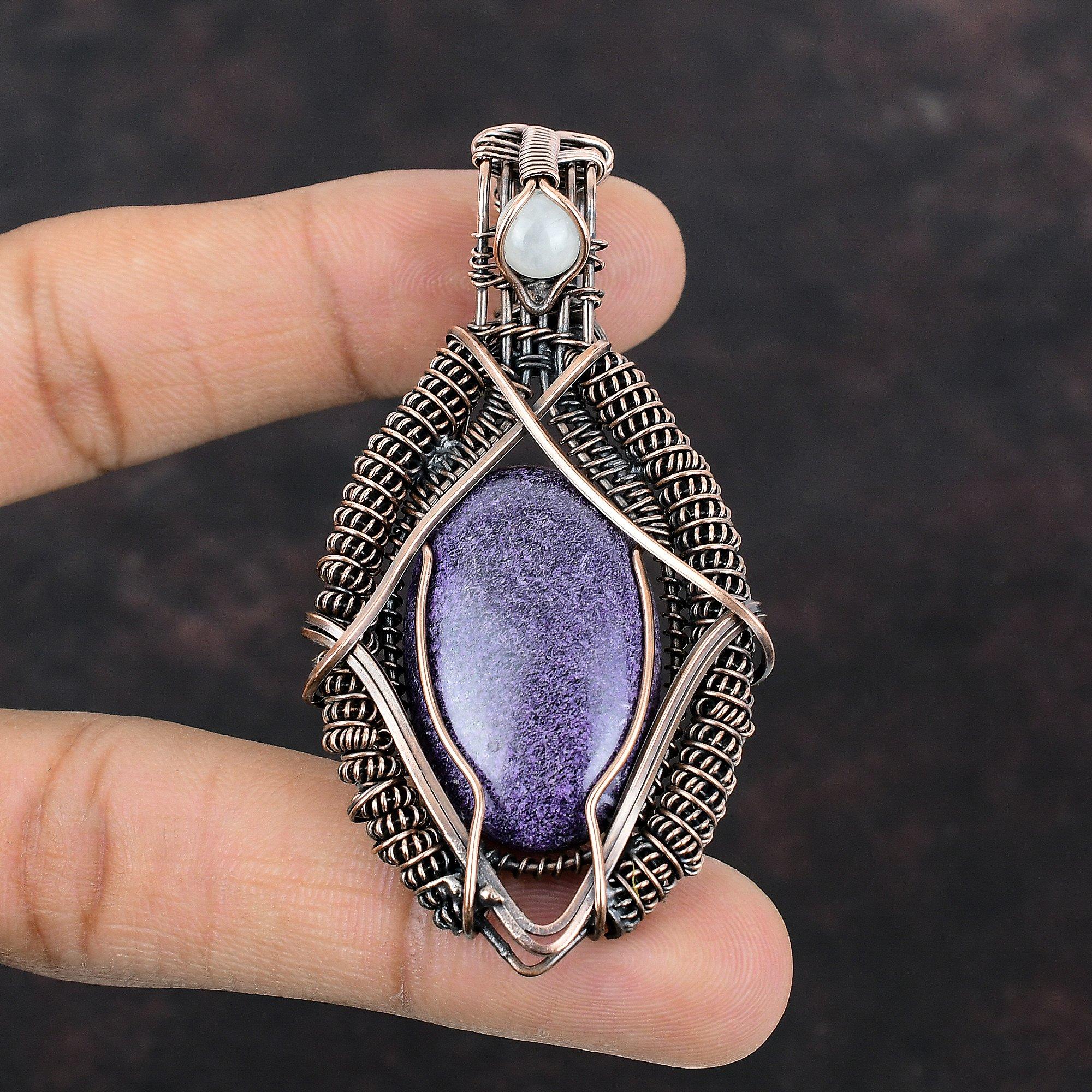 Purpurite Pendant Copper Wire Wrapped Pendant Rainbow Moonstone Wire Wrap Jewelry Unique Copper Wire Pendant Gemstone Handmade Pendant Gift