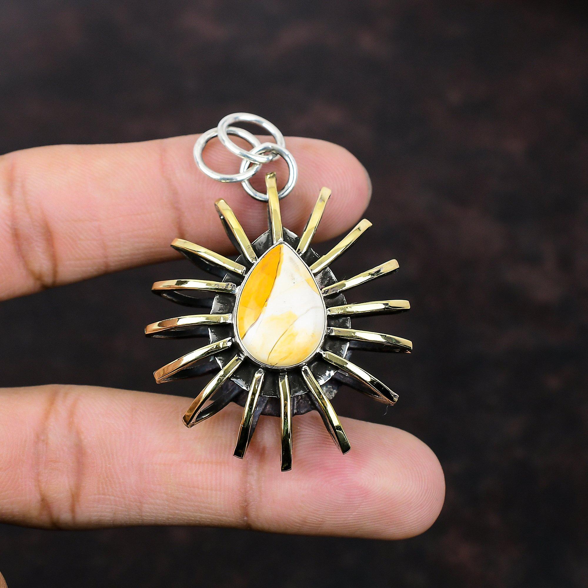 Pingente de Mookaite Brecciado Pingente de Prata Esterlina 925 Joia Feita à Mão com Pedra Preciosa Única Pingente Banhado a Ouro 18K Presente para Mulheres Joia de Gaiola