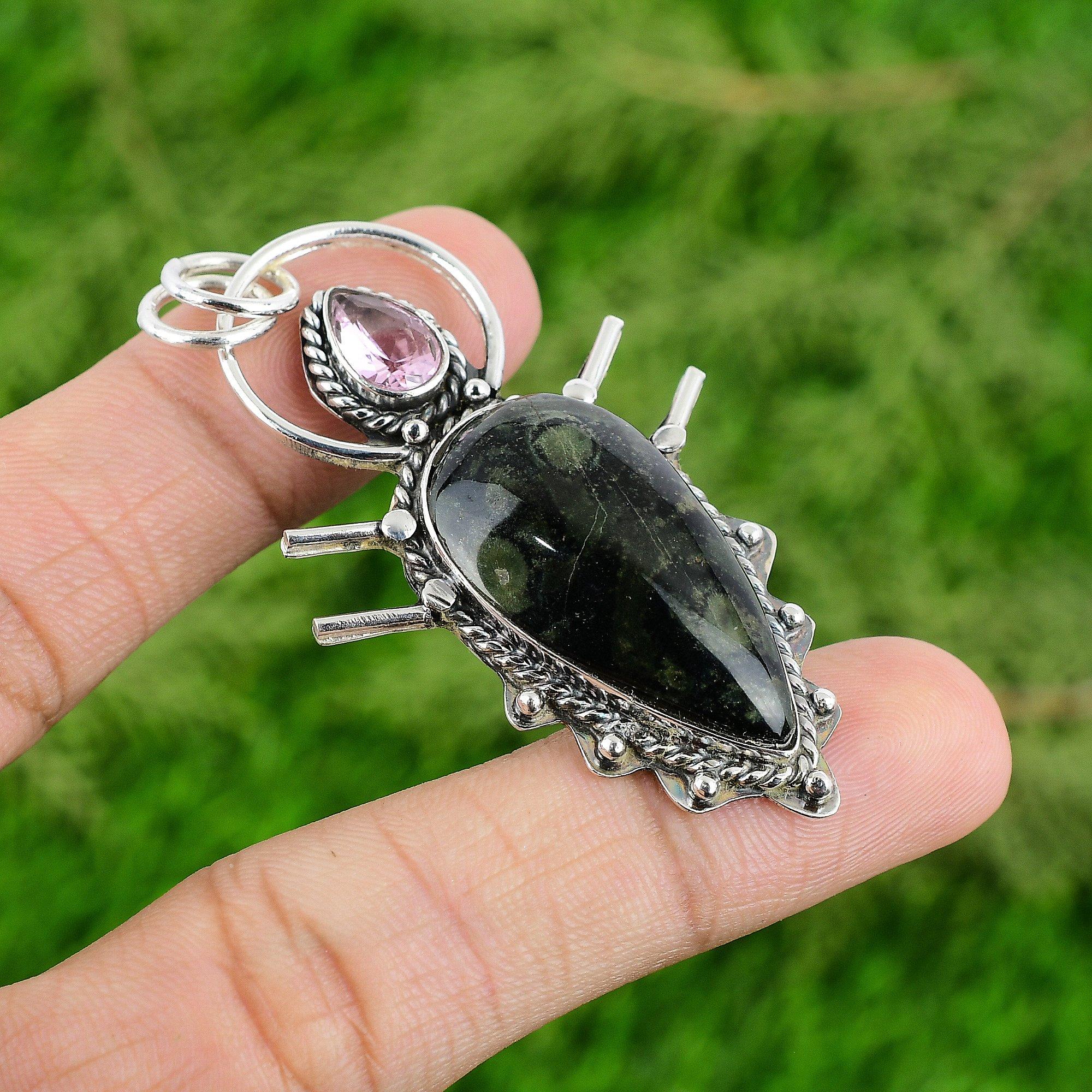 Anniversary Gift For Her Natural Kambaba Jasper Gemstone Pendant 925 Silver