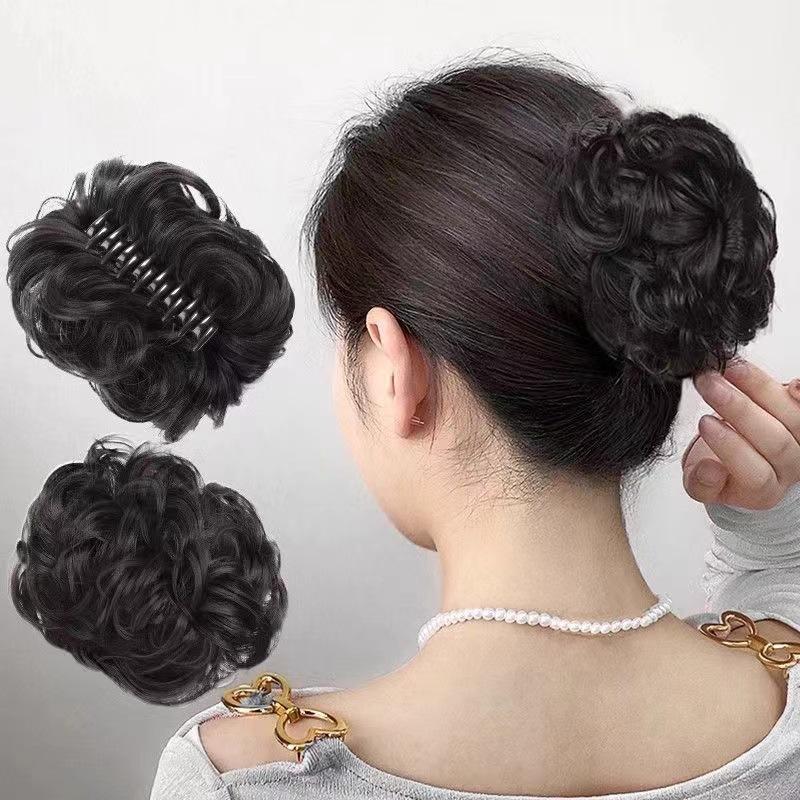 1PCS Wig Women's Clip-in Hairband Bun Head Bun Pull Flower Short Curly Hair Clip-in Flower Bud Head Fluffy Big Hairband