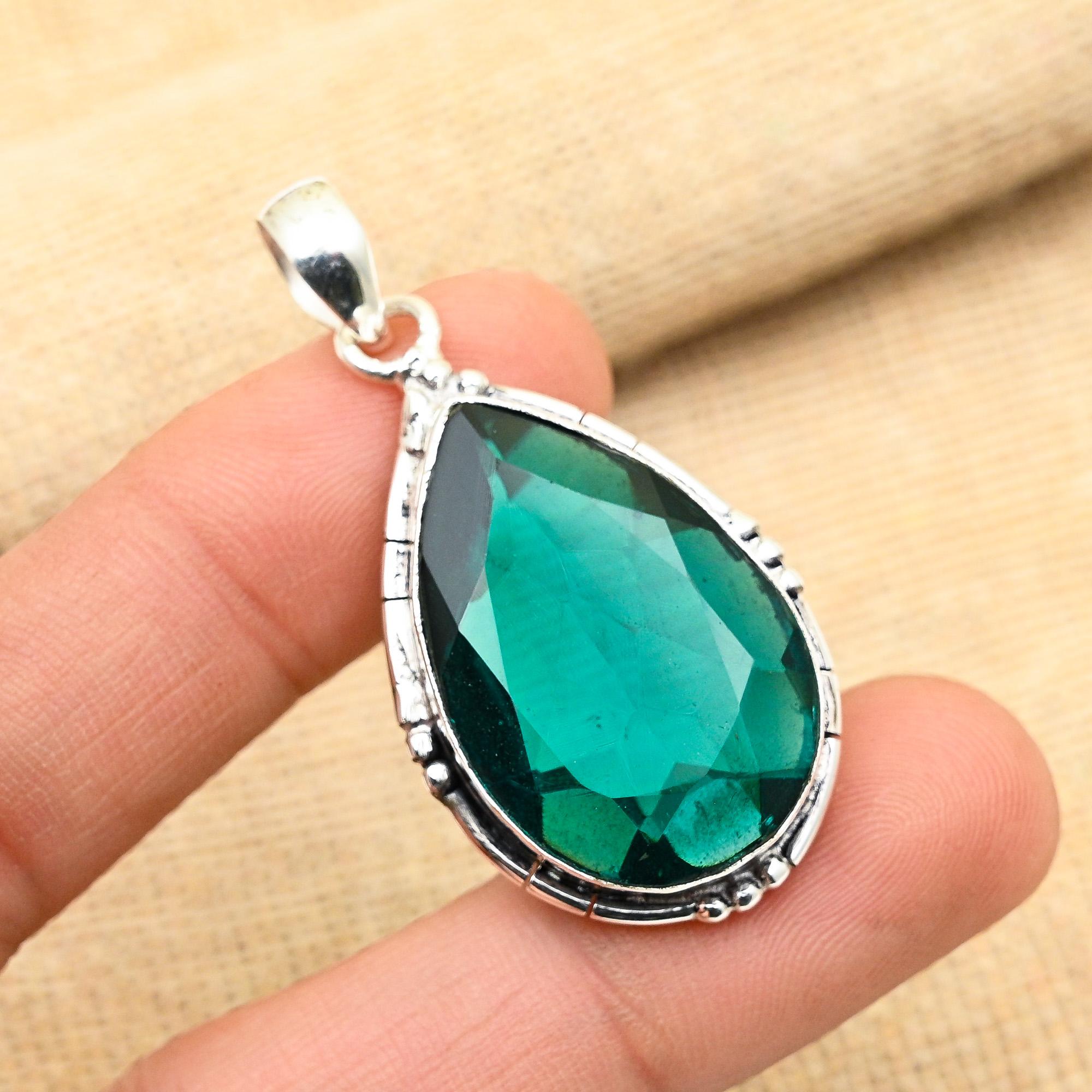 Dazzling Indicolite Gemstone 925 Sterling Silver Beautiful Handmade Jewelry Pendant For Women