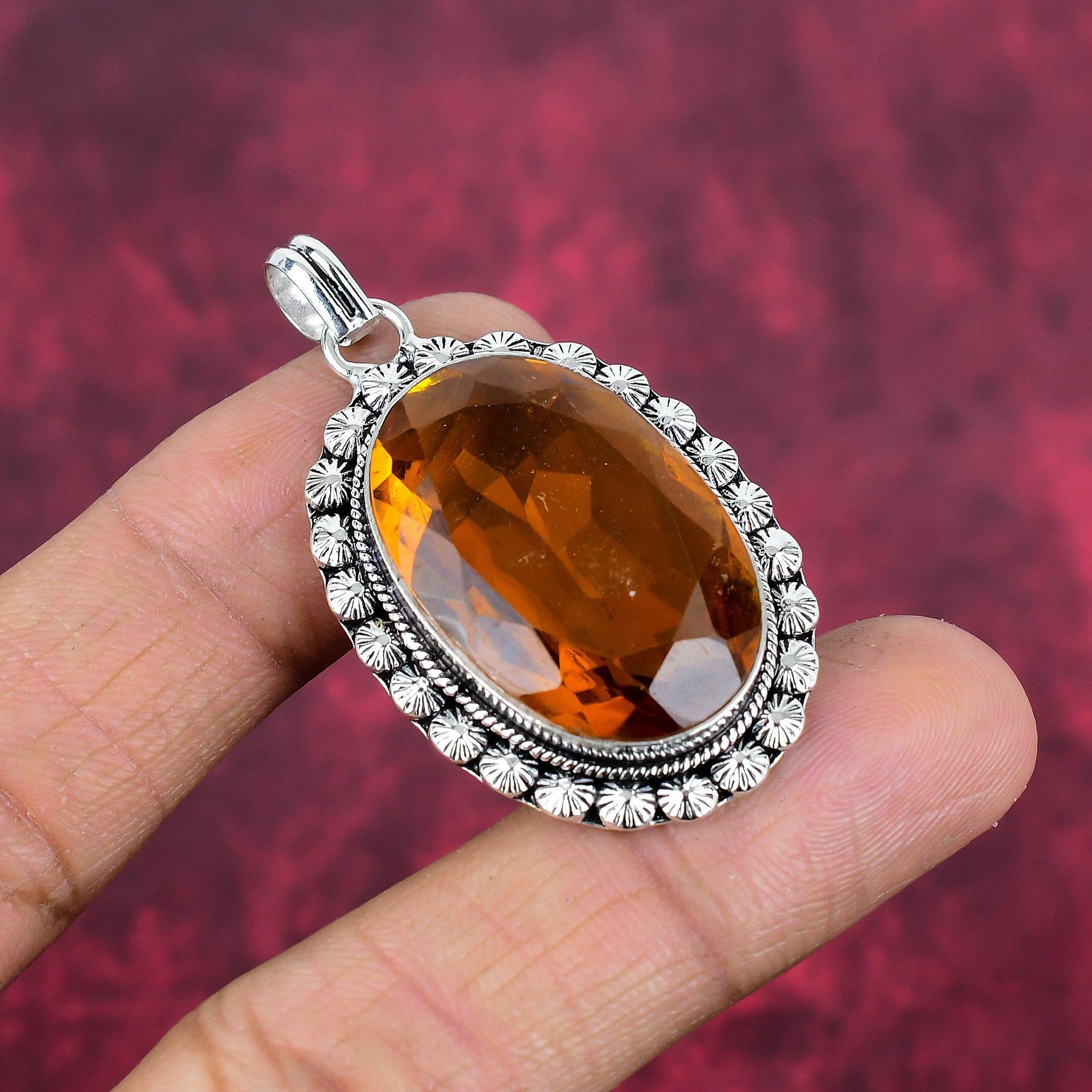 Citrine Pendant, 925 Solid Sterling Silver Gemstone Jewelry, Handmade Pendant, For Thanksgiving