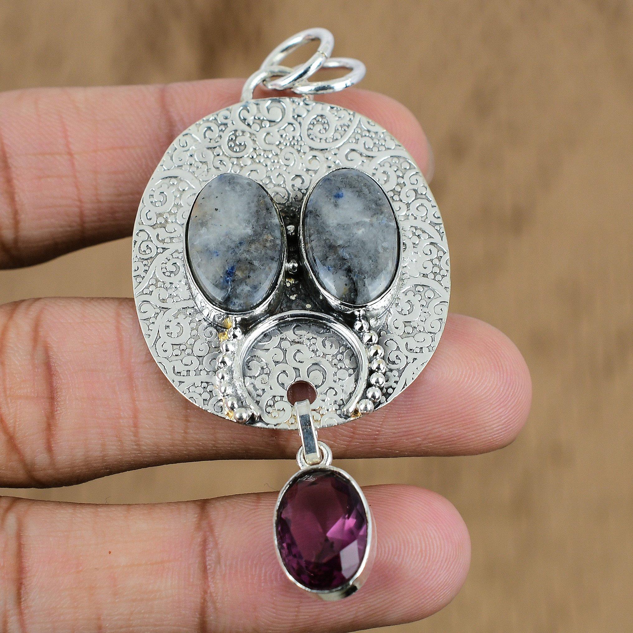 Anniversary Gift For Her Natural Sodalite Gemstone Pendant 925 Sterling Silver