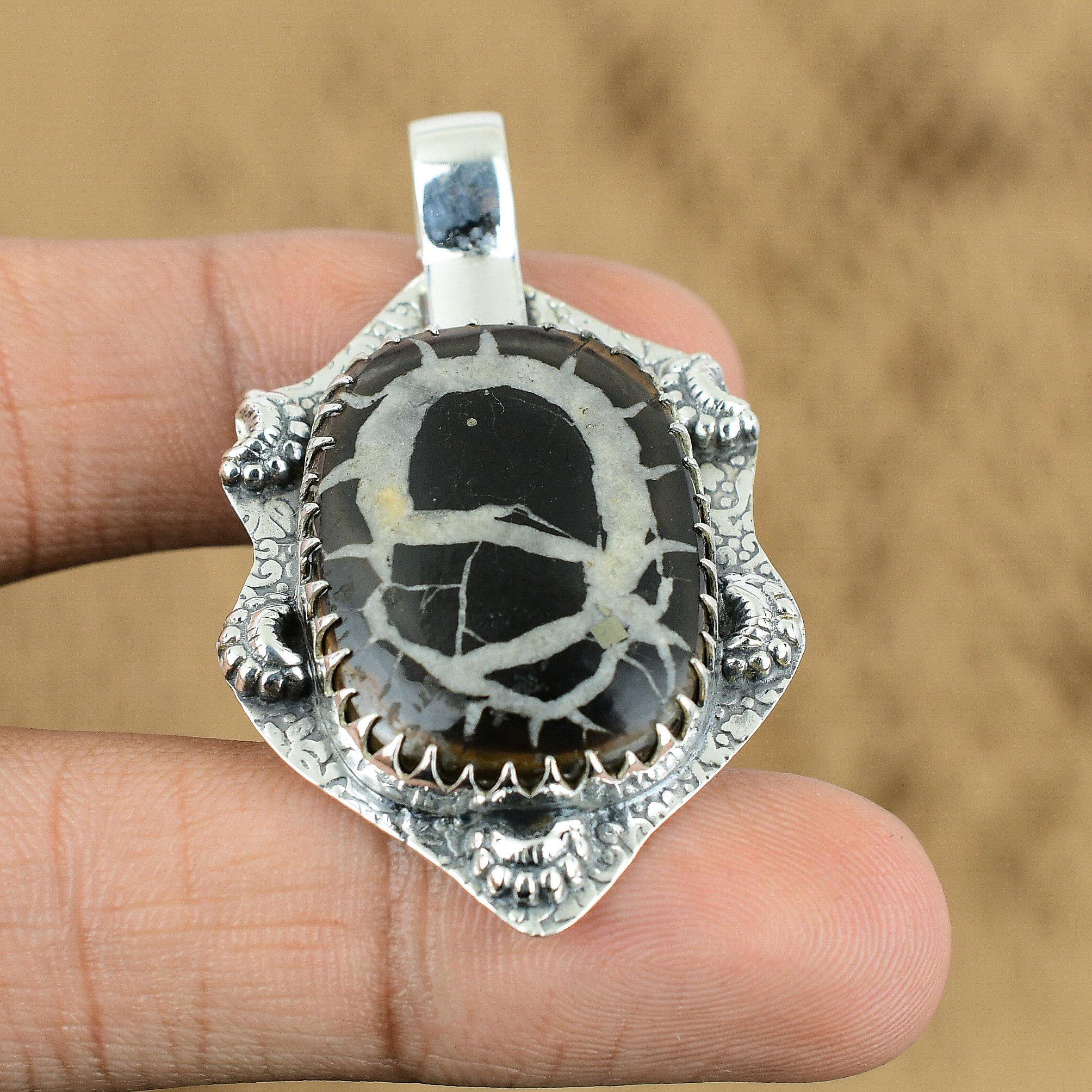 Mothers day Deal Moroccan Mud Crack Fossil Gemstone 925 Silver Pendant Jewelry