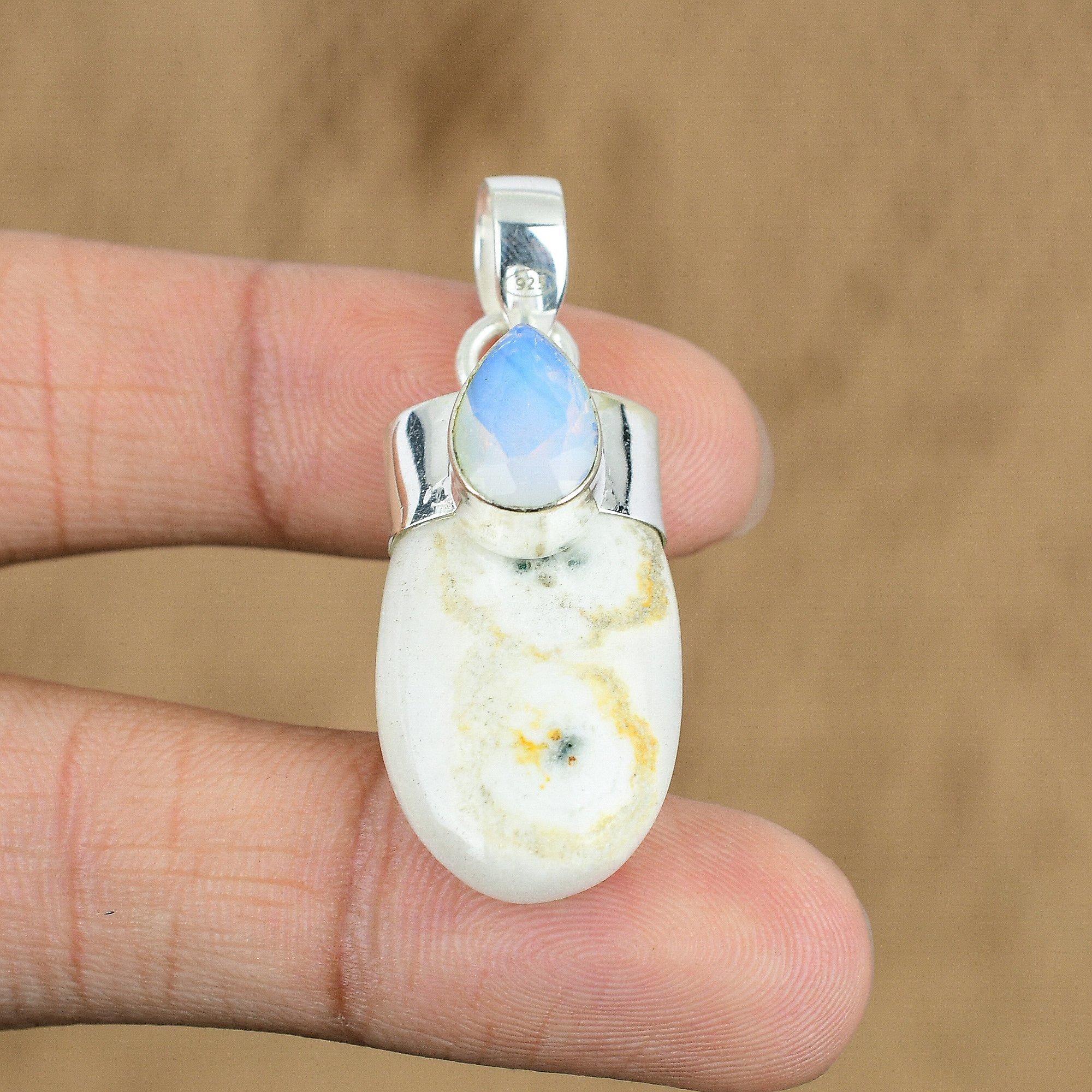 Birthday Gift For Her Natural Solar Moss Opal Gemstone Pendant 925 Silver