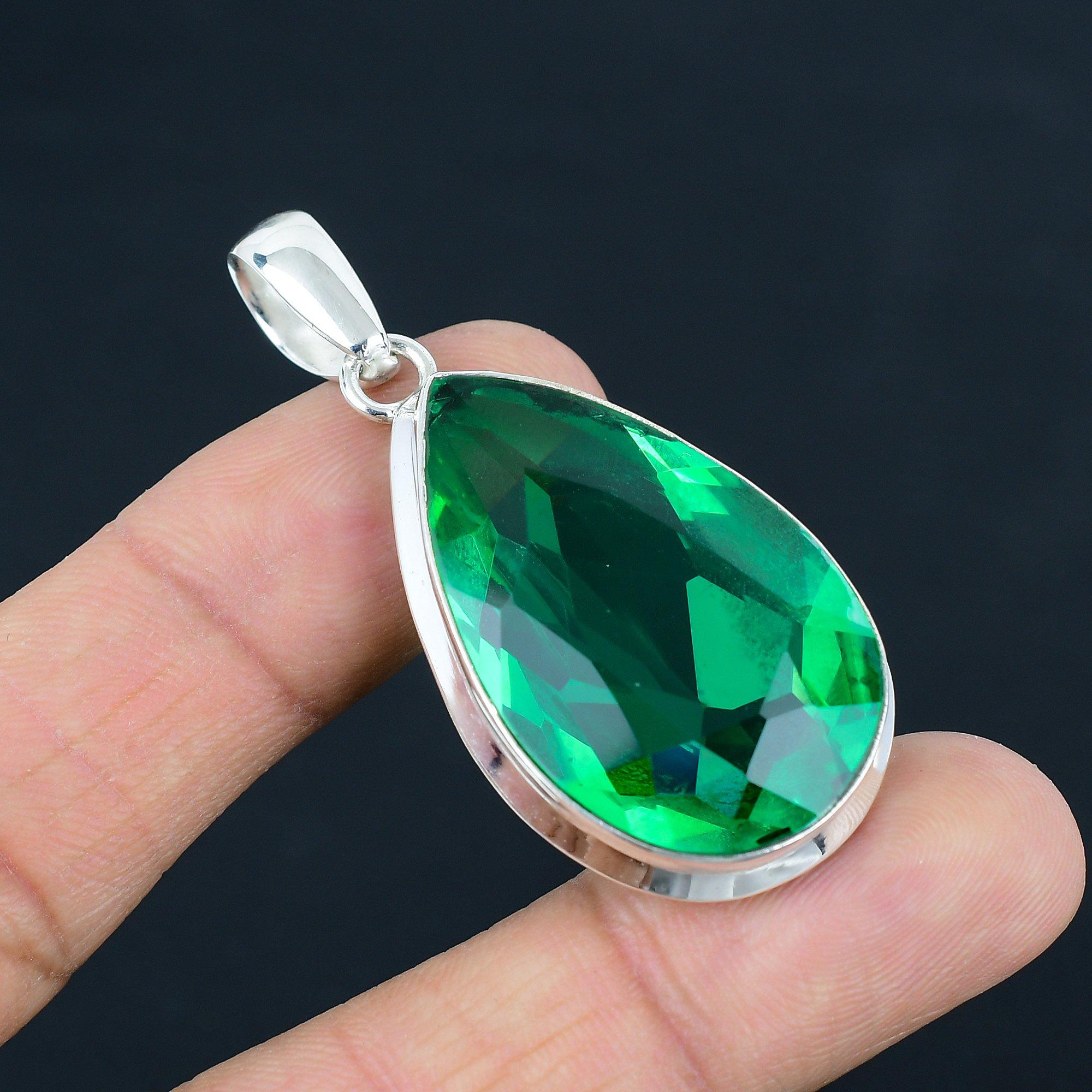 Natürlicher grüner Quarz-Edelstein-Anhänger, 925 Sterling Silber, Anhänger-Schmuck, handgefertigter Silber-Anhänger-Schmuck als Geschenk, Ostergeschenk