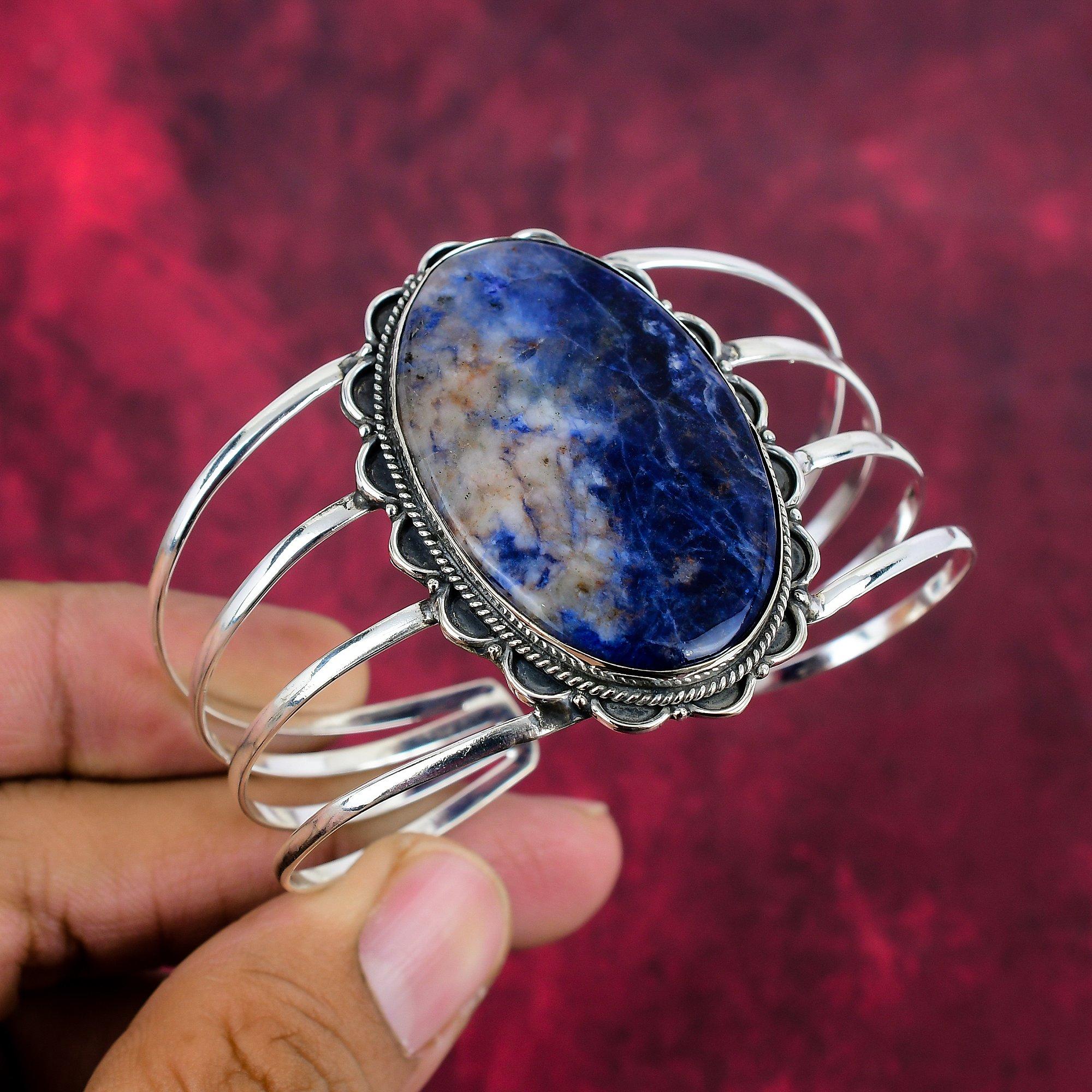 Sodalite Handmade Gemstone Bangle, 925 Solid Sterling Silver  Bangle Antique Jewelry,  Bangle For Engagement Gift