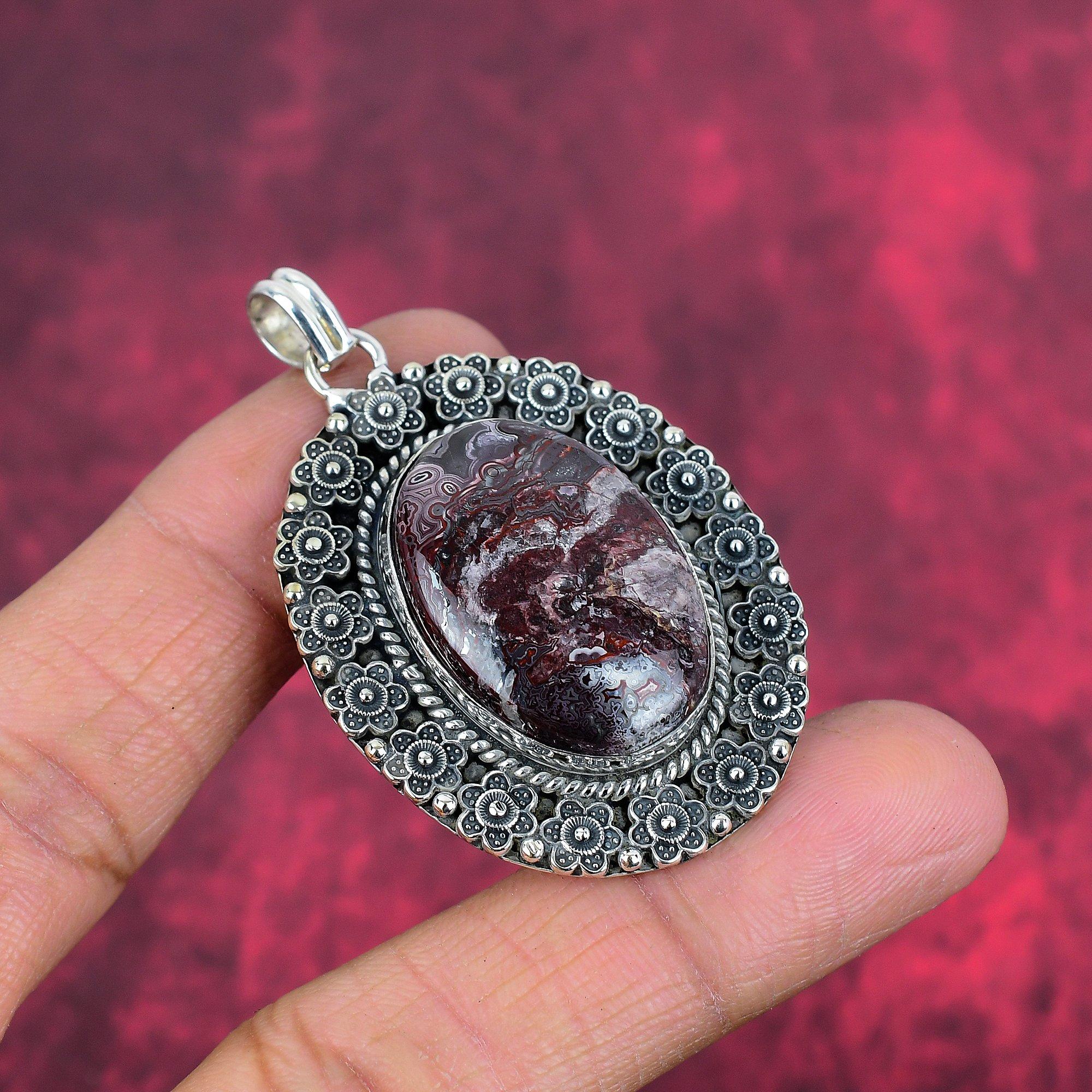 Crazy Lace Achat Edelstein Schmuck, 925 Massiv Sterlingsilber Anhänger, Handgefertigter Anhänger Neuestes Design Schmuck Geschenk für Ehefrau