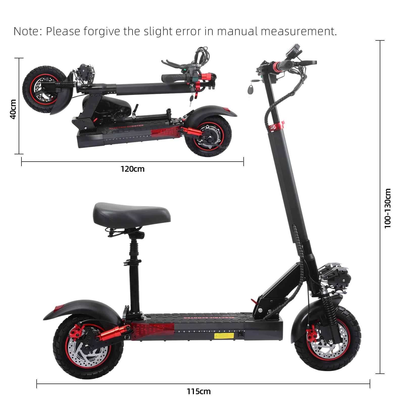 Foldable Adult Electric Scooter with Seat 48V15AH Up to 55KM Range,10" All-Terrain Tire IP54 Dual Disc Brake Cruise Control