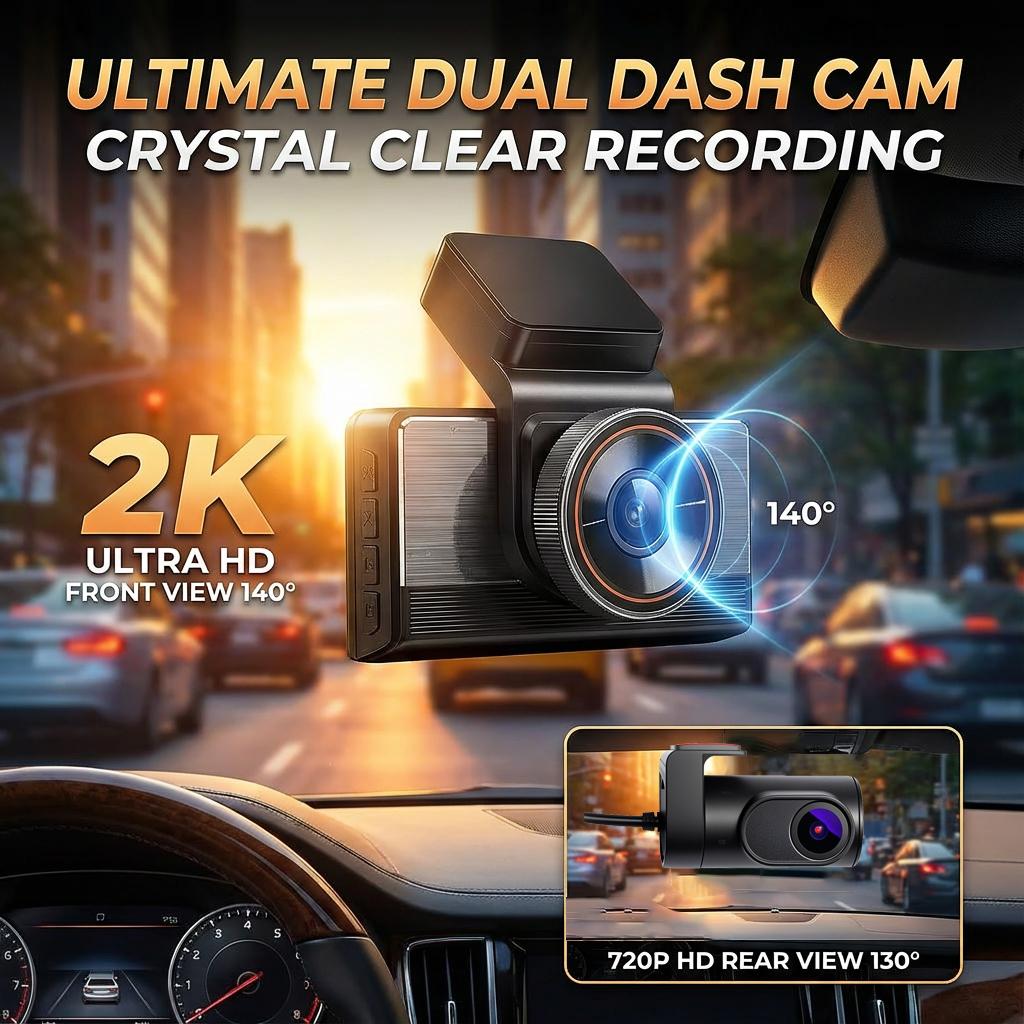4G 2K Dual-Lens Dash Cam, 3-Inch Screen, WiFi, GPS Tracking, Remote Live Video Via Phone, 12-24V Power Supply, Car Camera