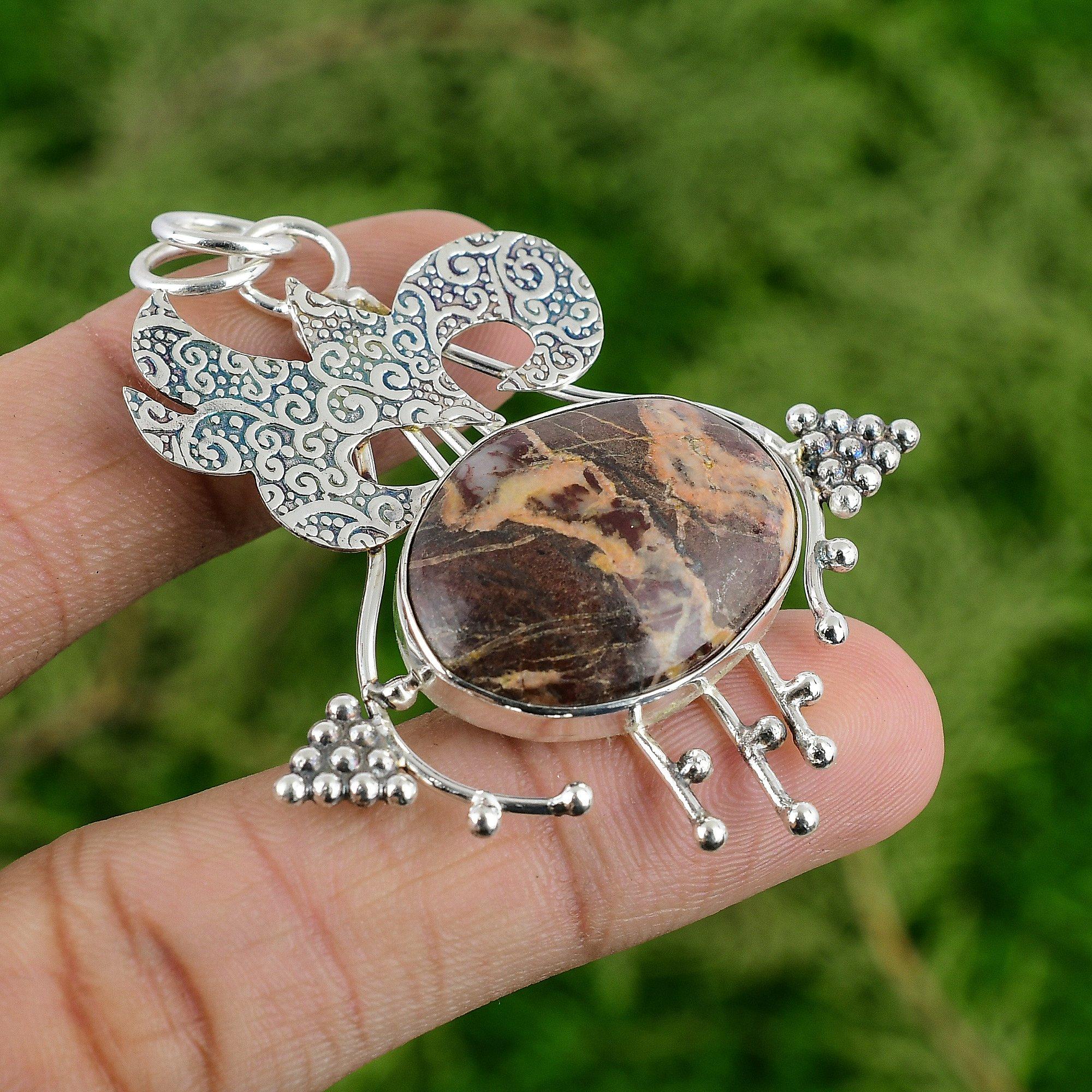 Daughters Day Sale 925 Silver Oval Coconut Jasper Stone Bezel Pendant Jewelry