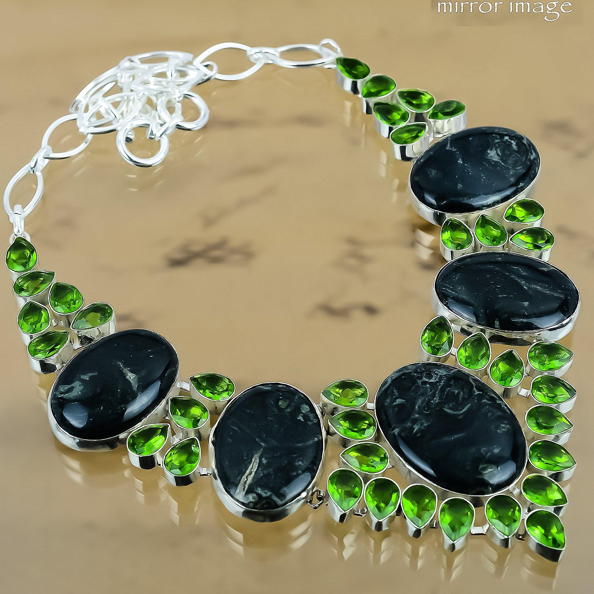 Natural Kambaba Jasper Gemstone 925 Silver Chain Adjustable Necklace For Women