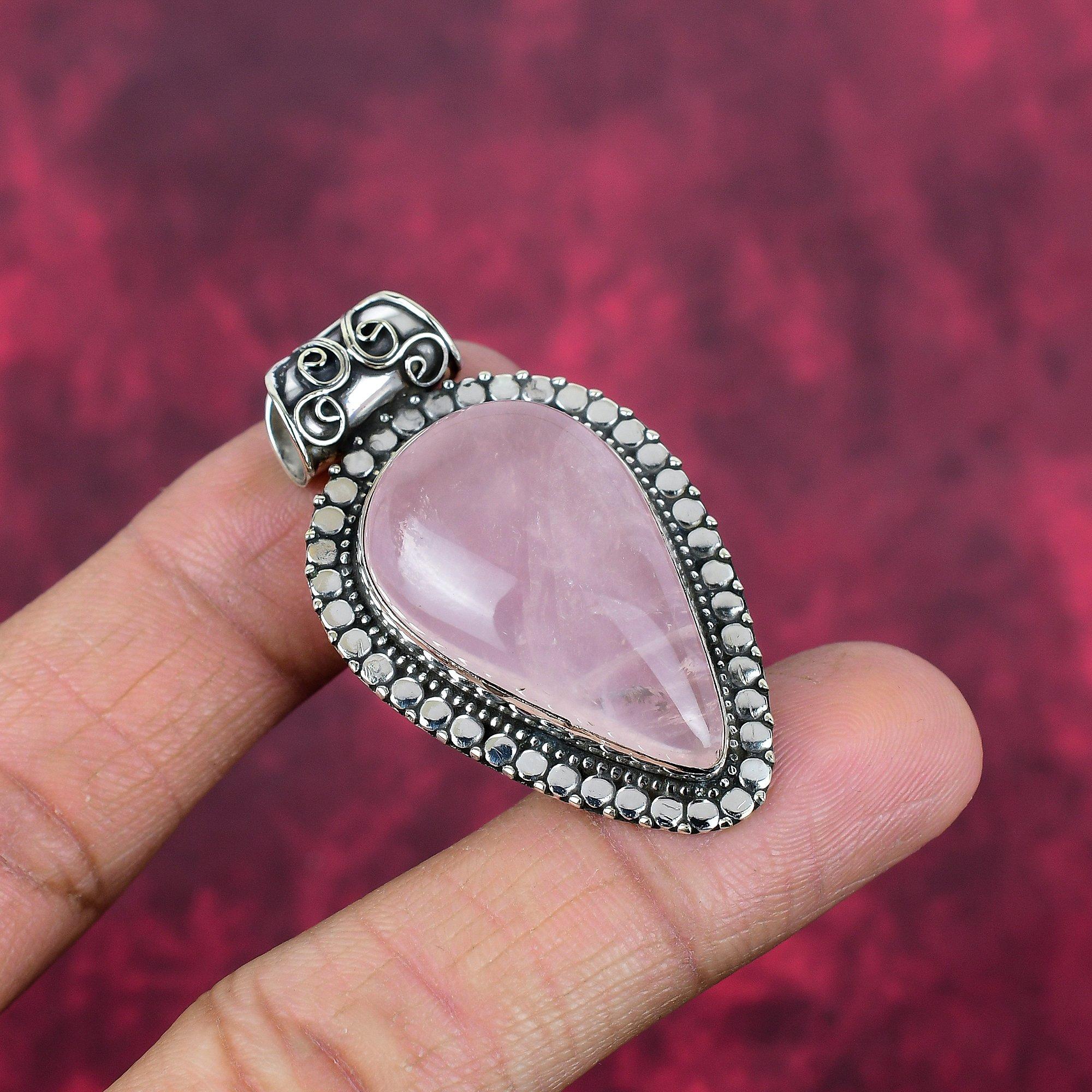 Rose Quartz Jewelry, 925 Solid Sterling Silver Pendant Handmade Gemstone Jewelry, Gifts For Wife Brand New Pendant