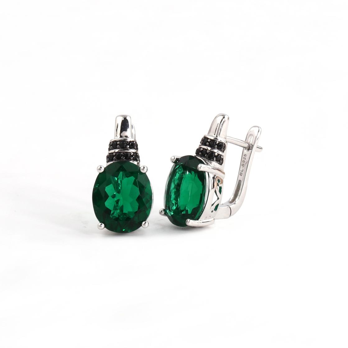 Gorgeous clasp earrings Created oval 10*12mm emerald nano 925 sterling silver fine jewelry for women's party daily wear