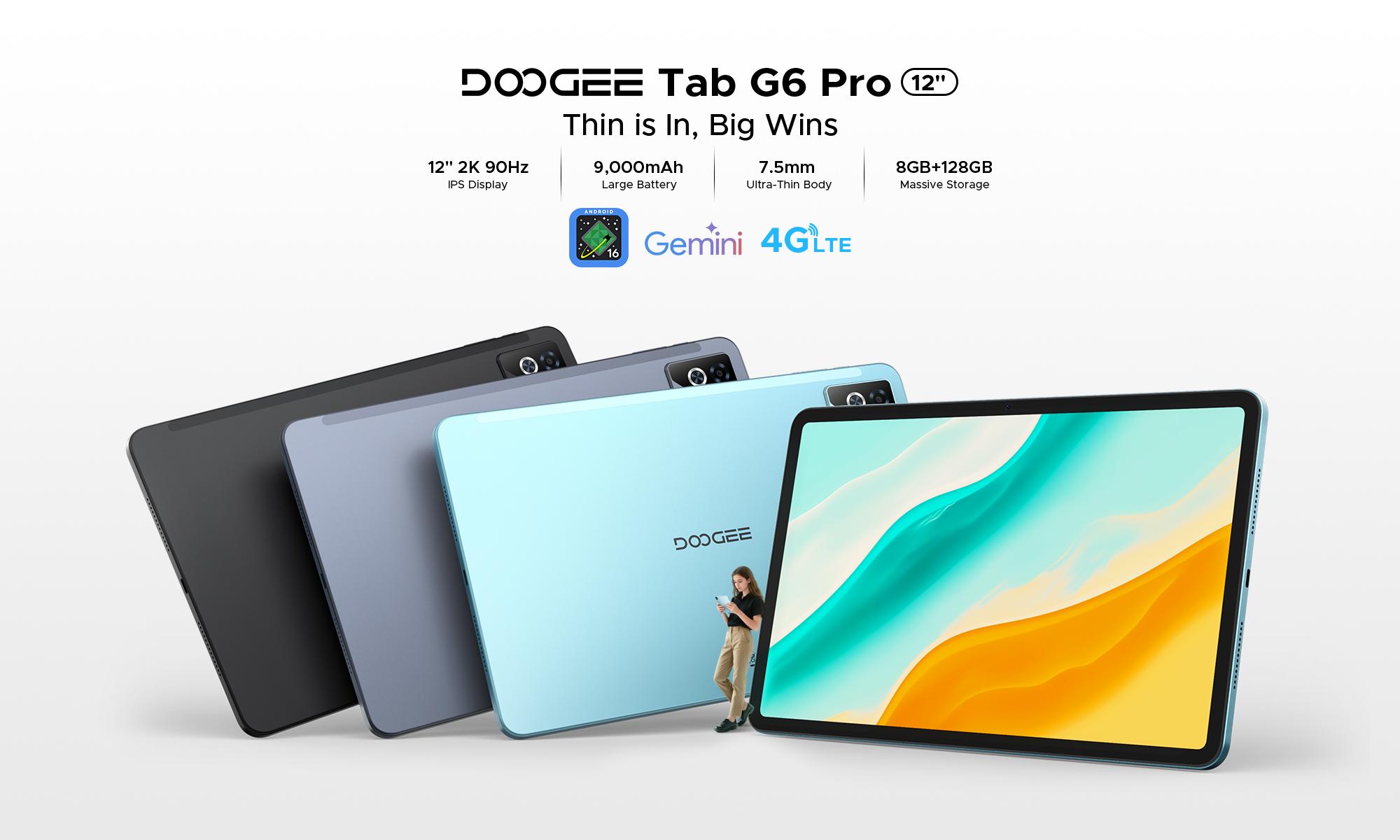 Doogee Tab G6 Pro 12 Inch 2.4K Tablet, Android 16 Tablet with Keyboard, 36GB+128GB/2TB, 9000mAh Battery, 4G LTE, Tablet with Pen, Mouse&Case